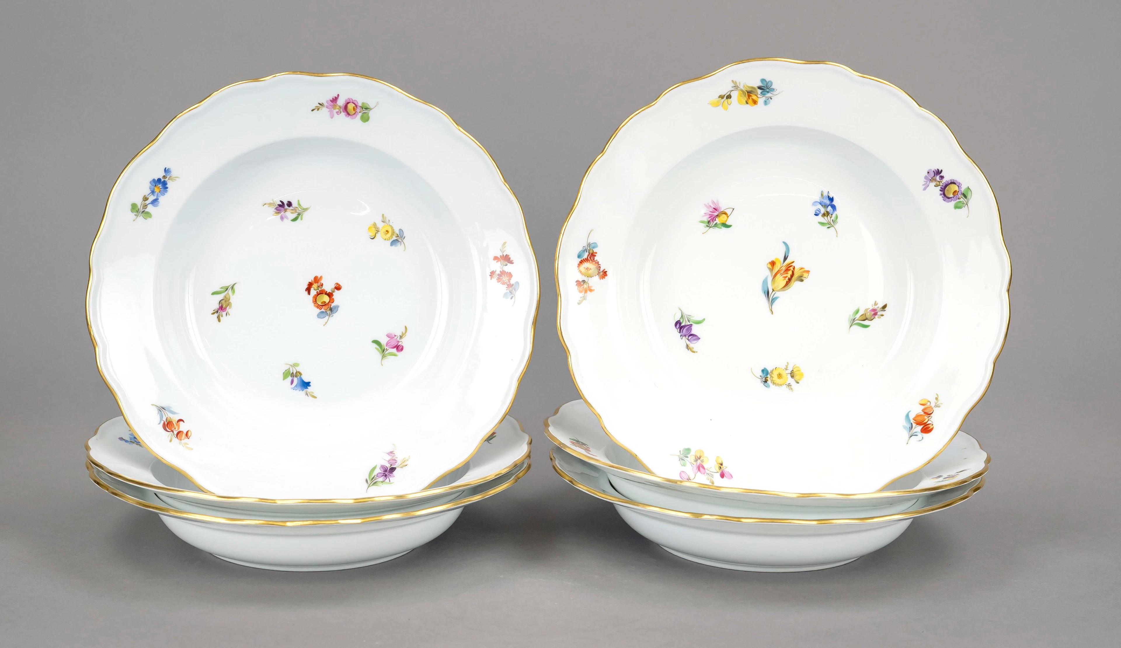 Sechs Suppenteller, Meissen, Marke