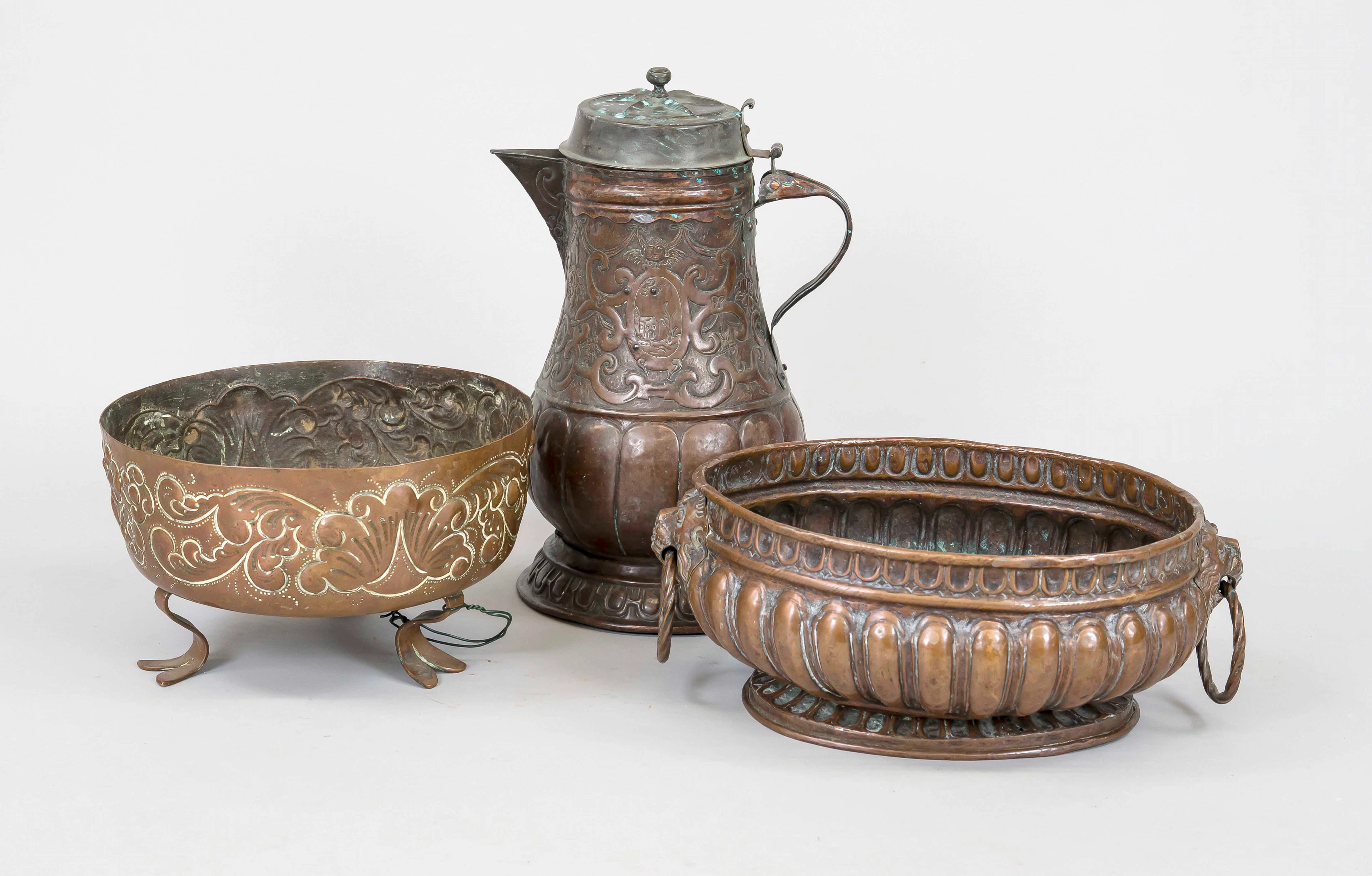 3 Teile altes Kupfer: ovale Jardi