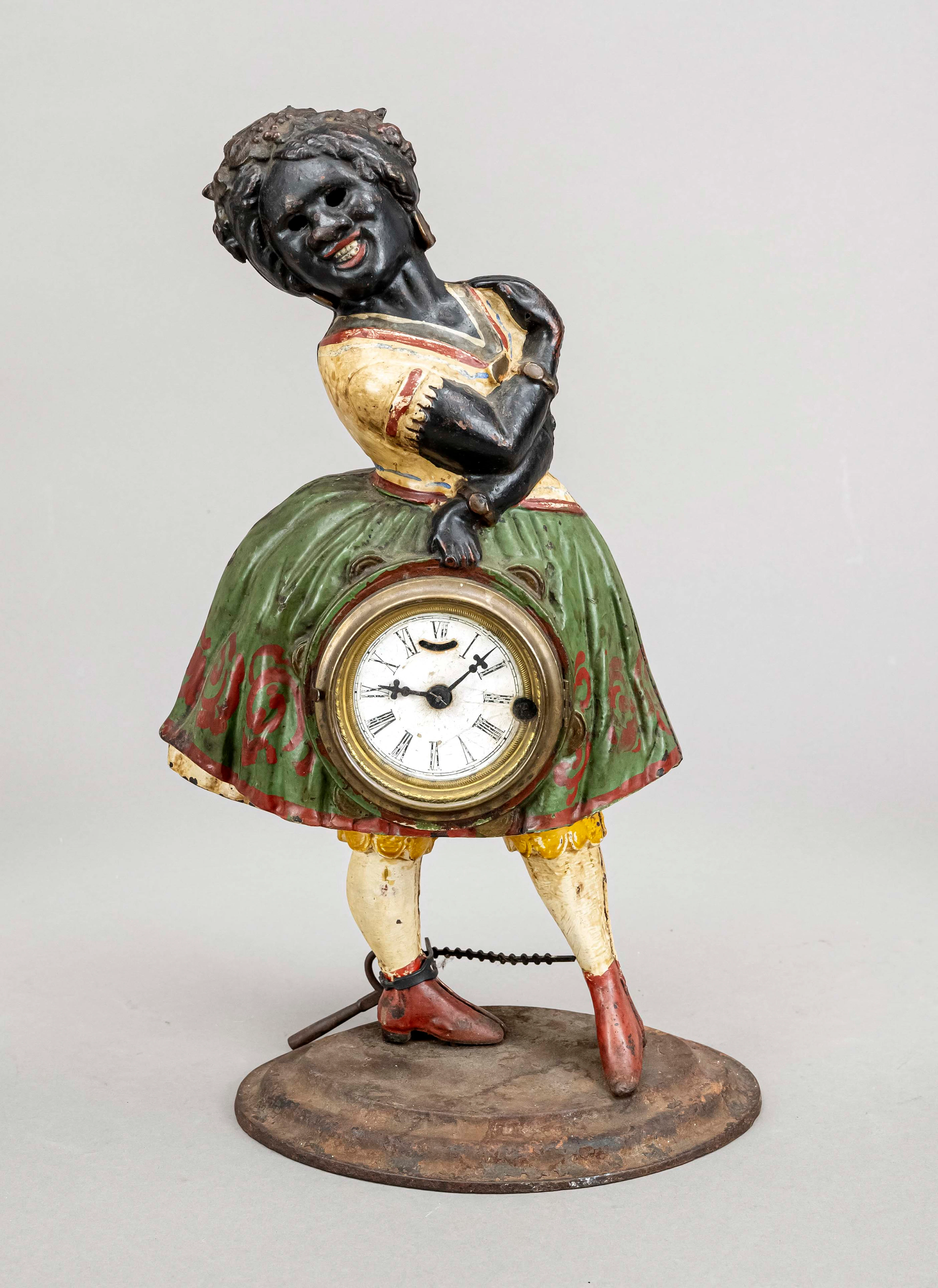 Eisenuhr farbig gefasst, mit Uhr