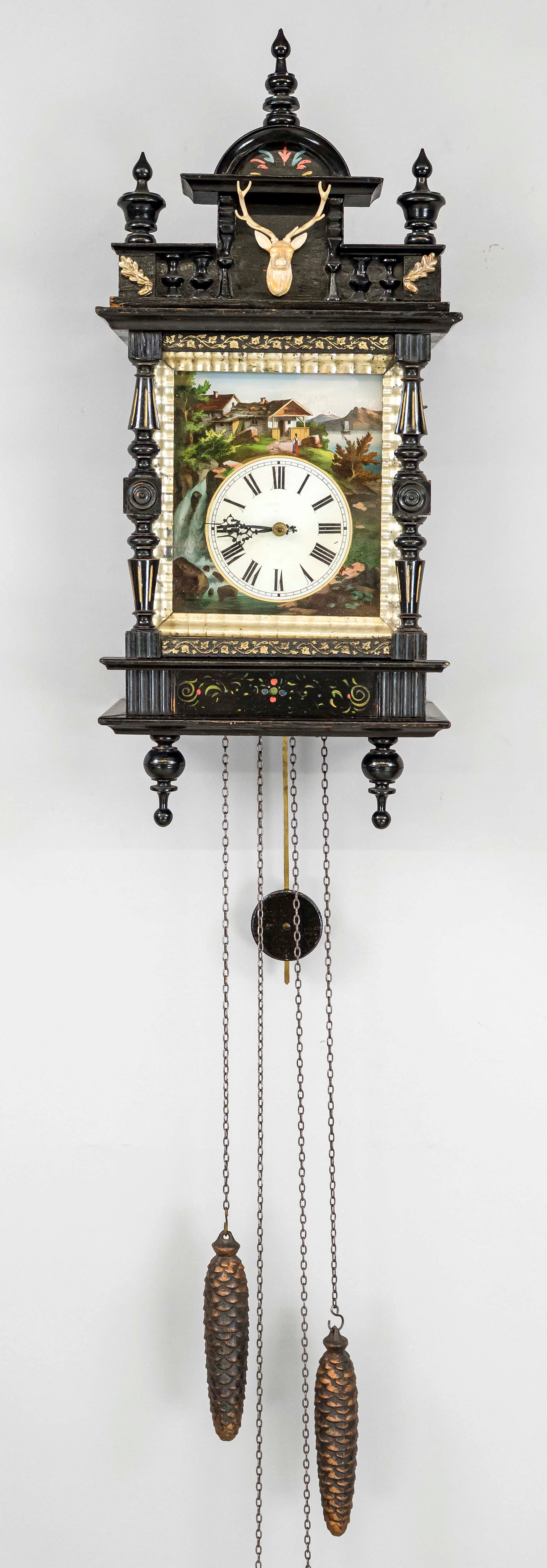 Schwarzwalduhr, um 1800, ebonisie