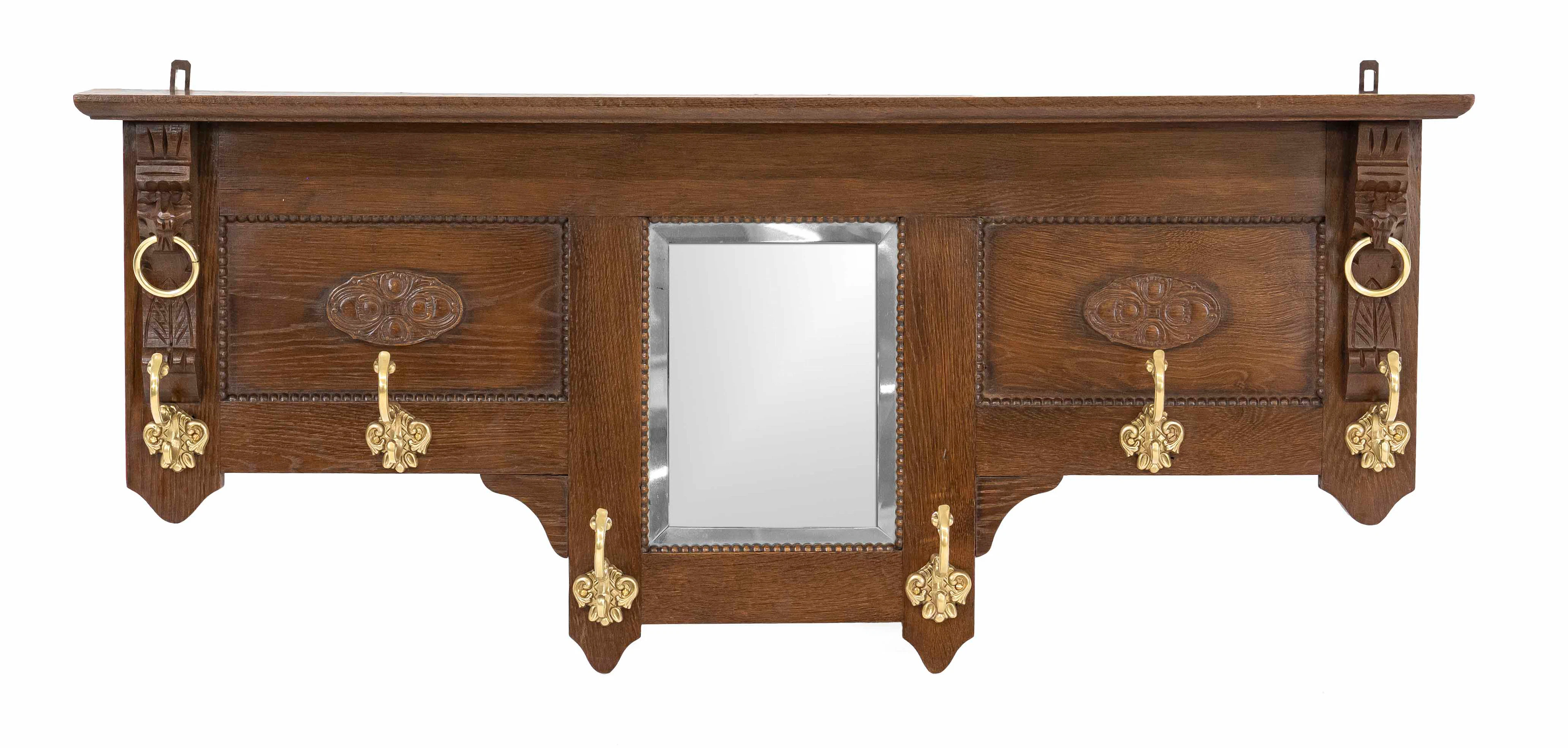 Garderobe mit Spiegel um 1900, Eiche