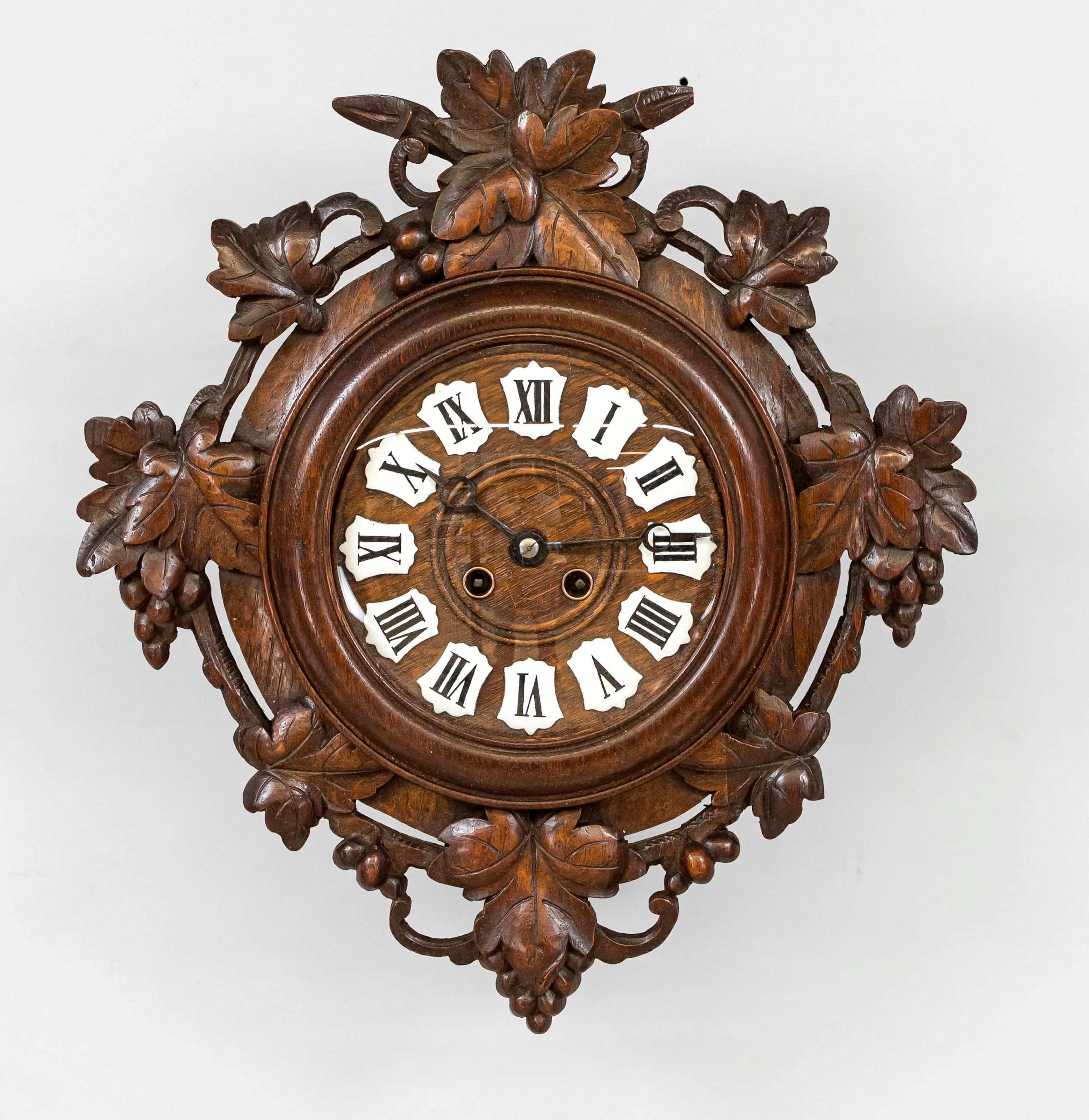 Wanduhr Holz, floral geschnitzt u