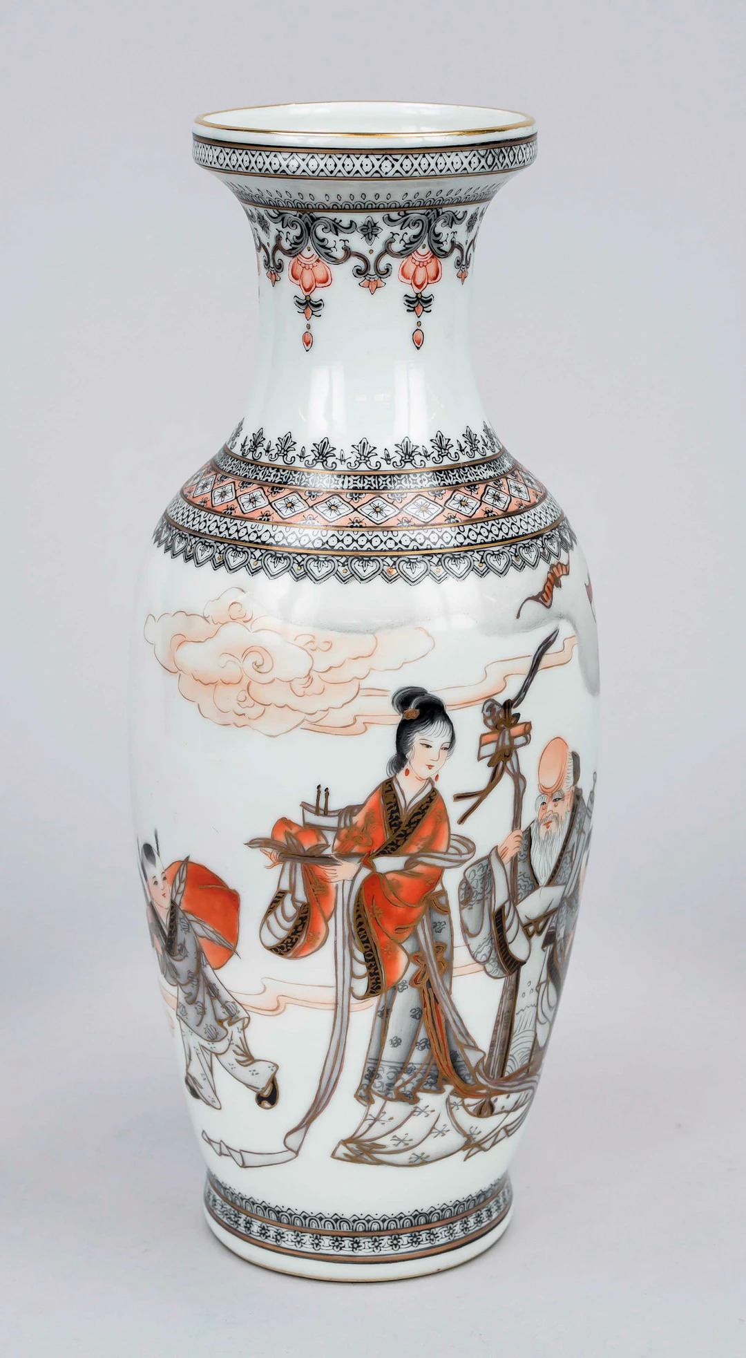 Vase mit Grisaille und eisenrotem