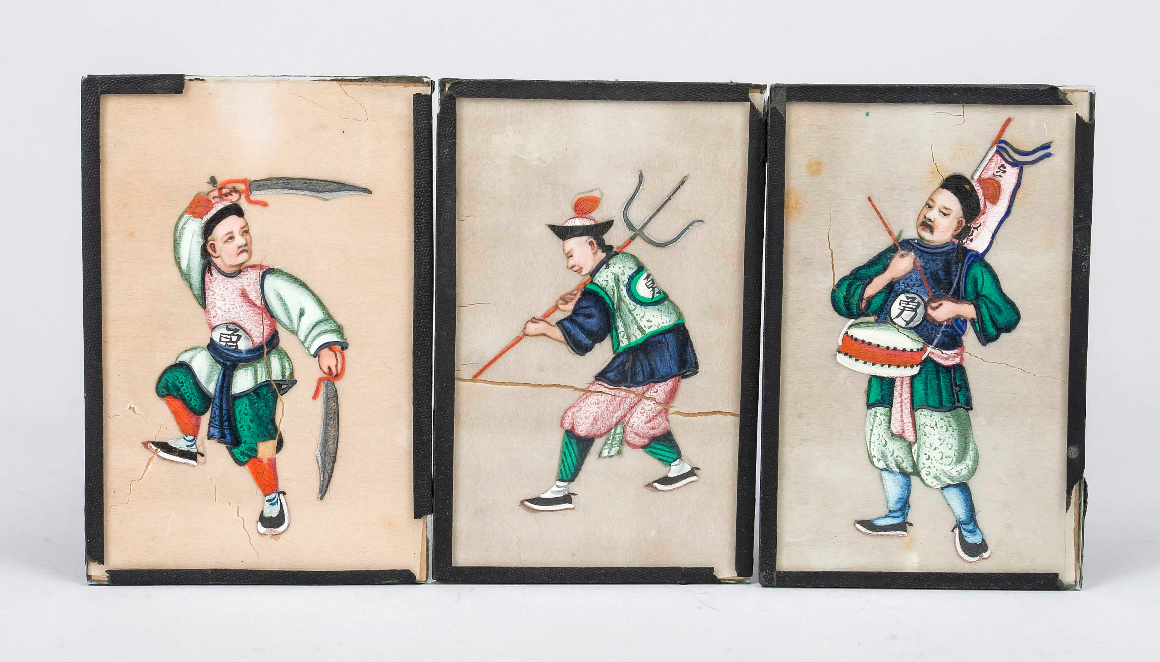 3 Reispapierbilder, China um 1900