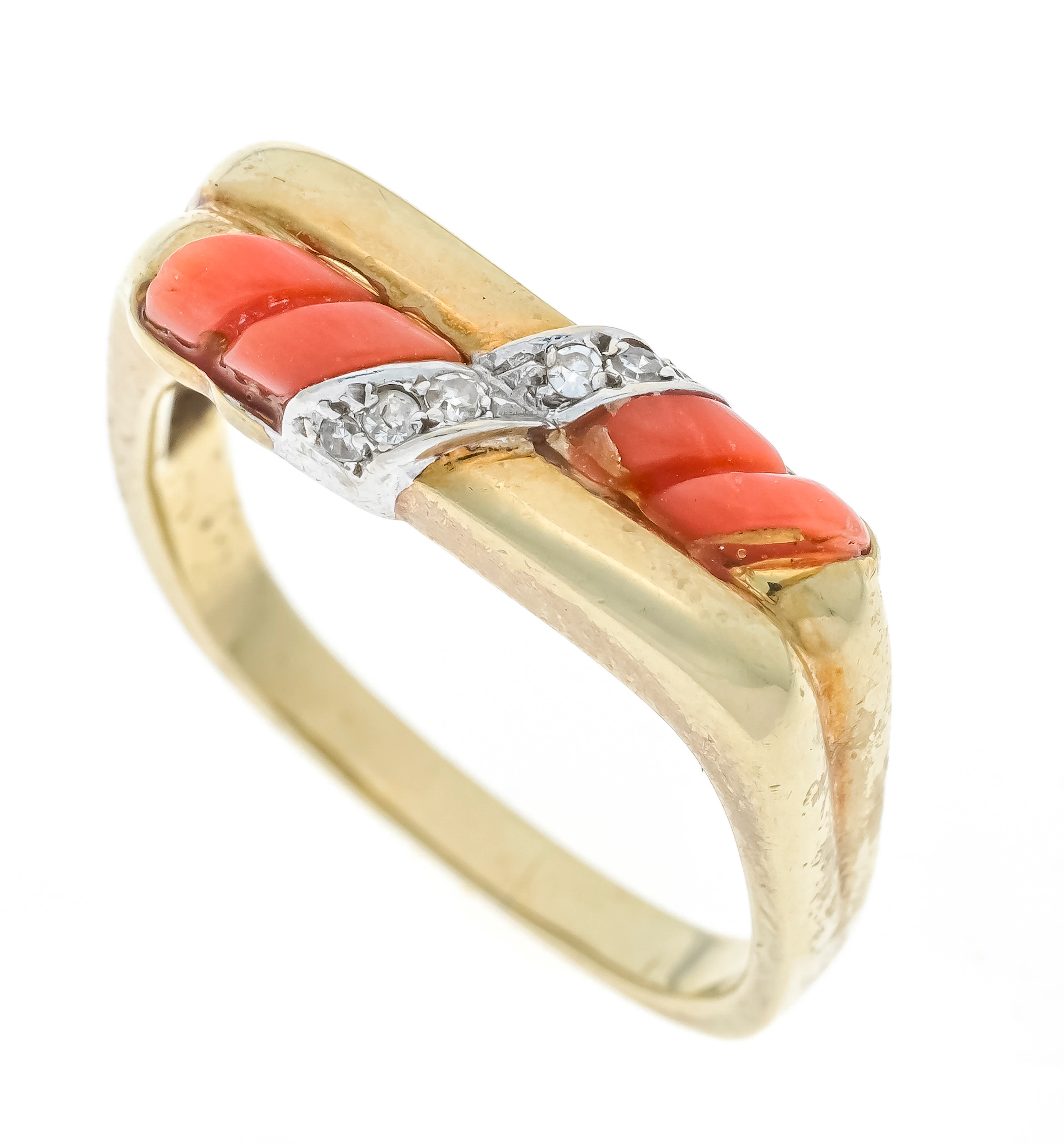 Korallen-Diamant-Ring um 1960 GG/