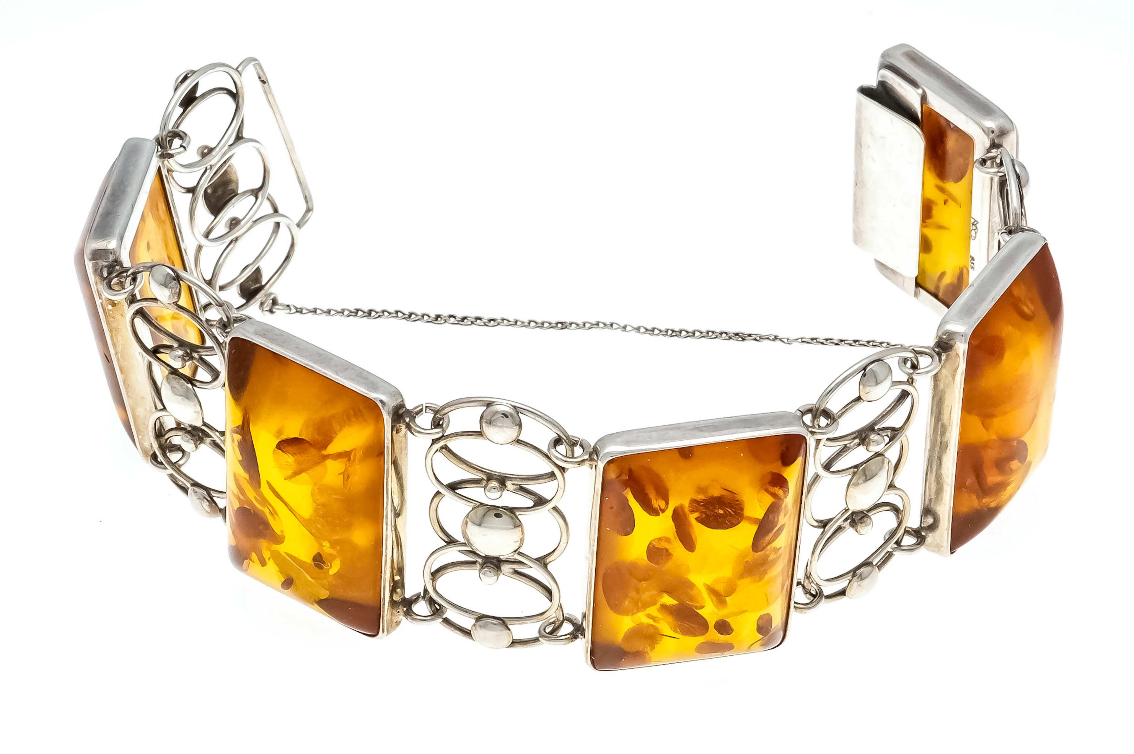 Fischland Bernstein-Armband Silber