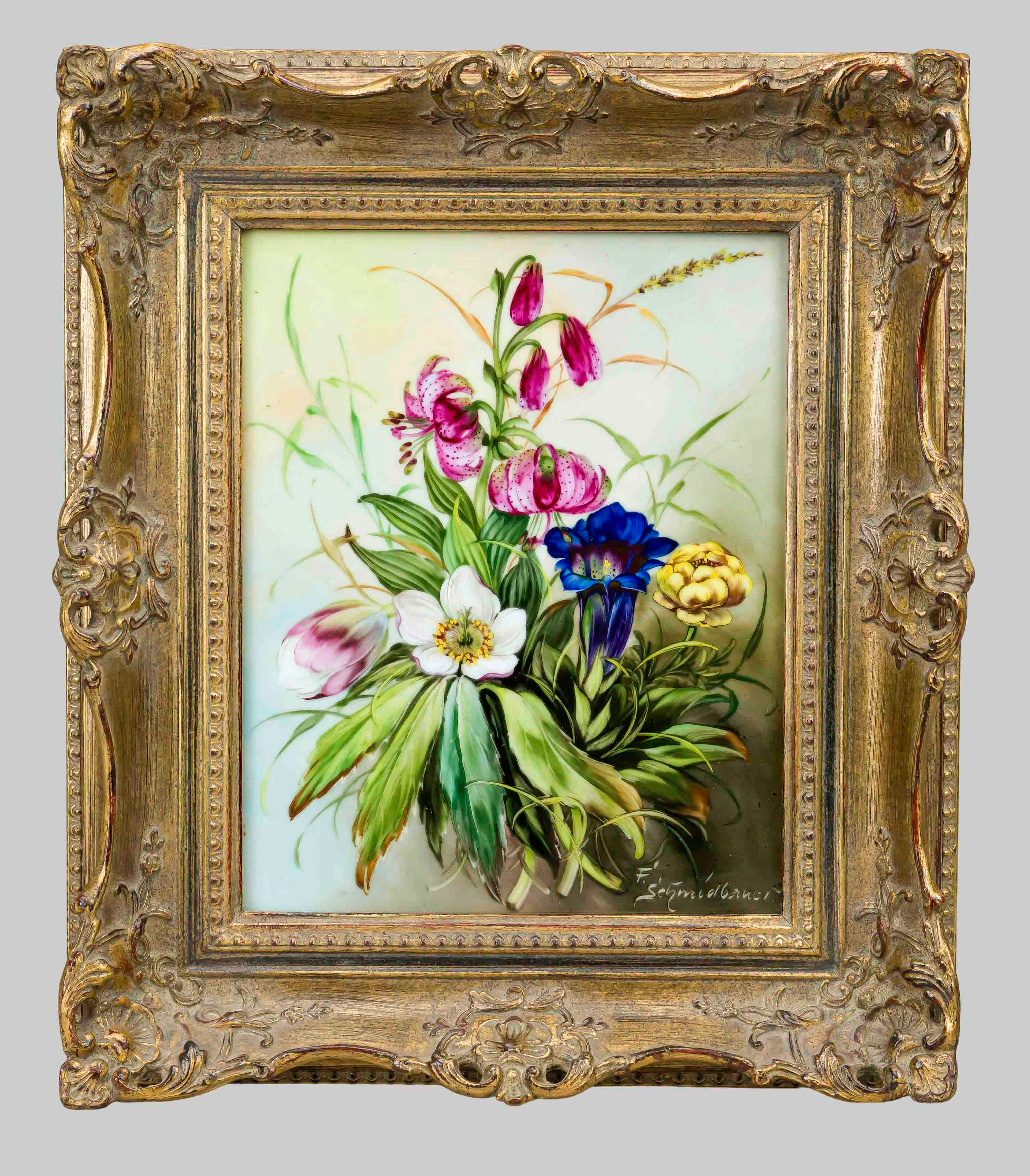 Porzellanbild '' Alpenblumen'', r