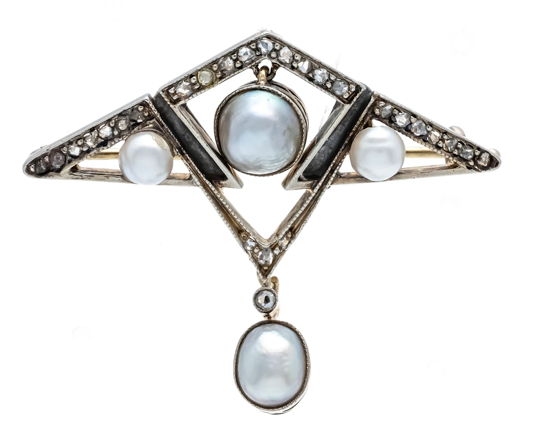 Jugendstil Halbperlen-Brosche GG/