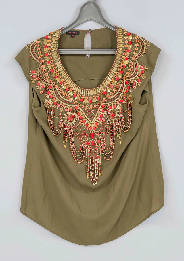 Escada, olivgrünes ärmelloses Top