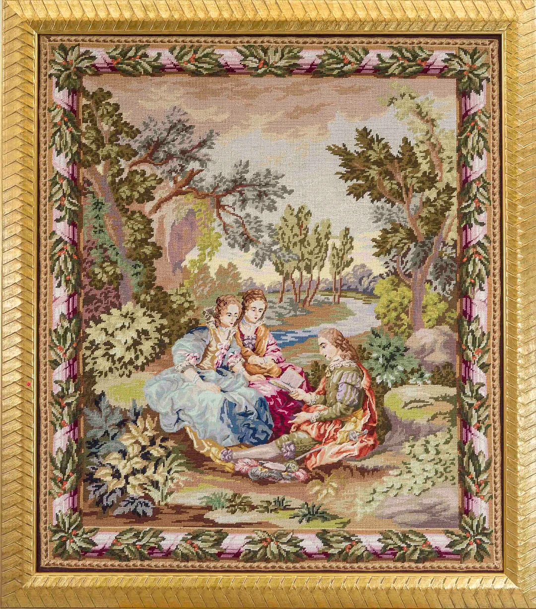 Gobelin in Rahmen, 20. Jh., Texti