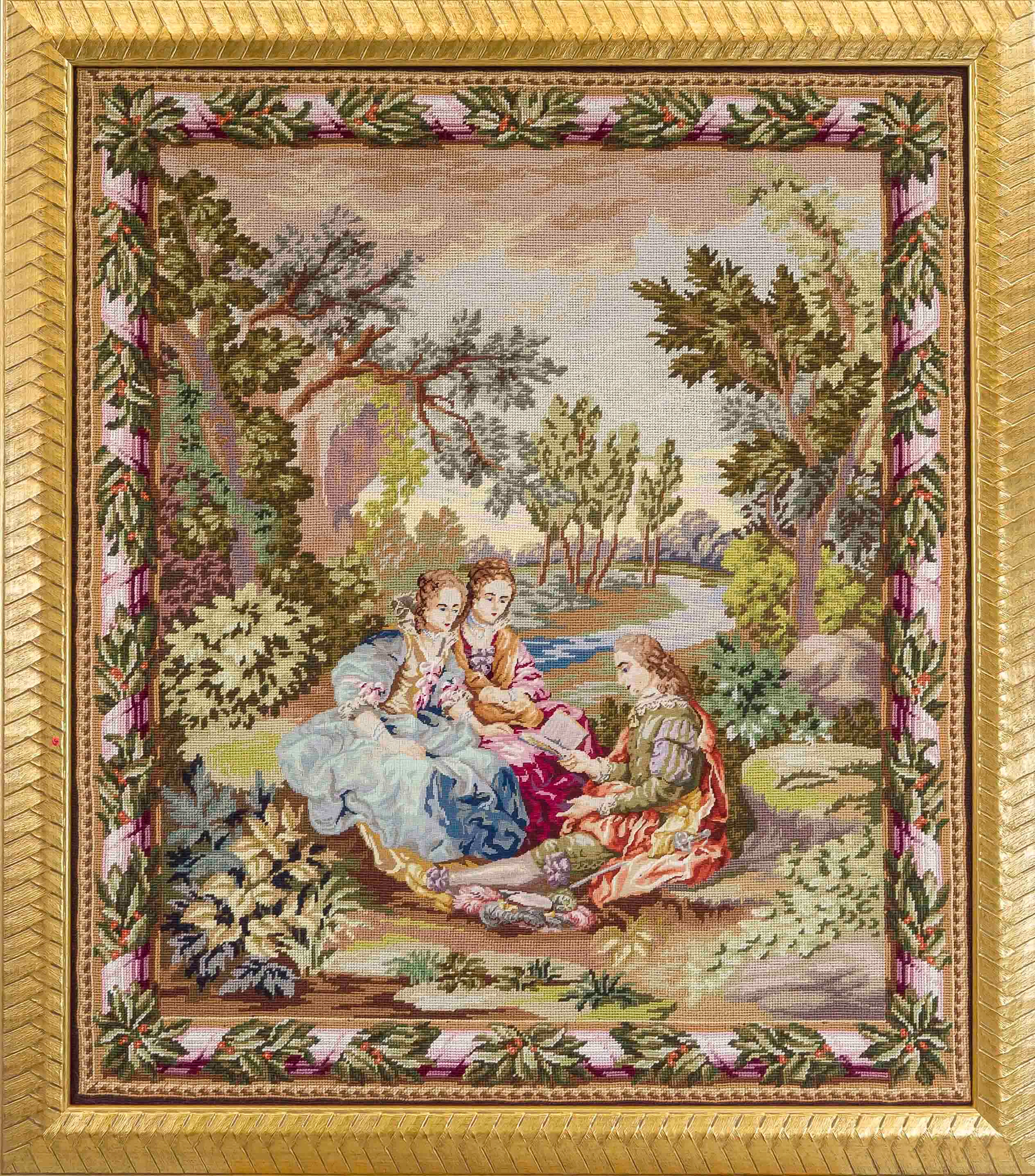 Gobelin in Rahmen, 20. Jh., Texti