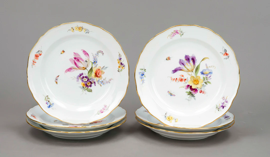 Sechs Dessertteller, Meissen, Kna