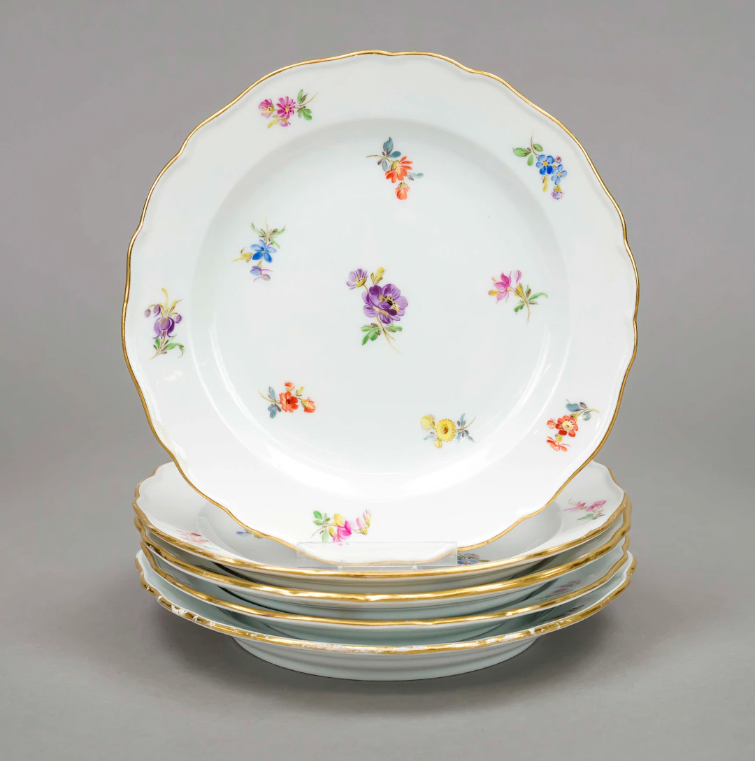 Fünf Dessertteller, Meissen, Knau