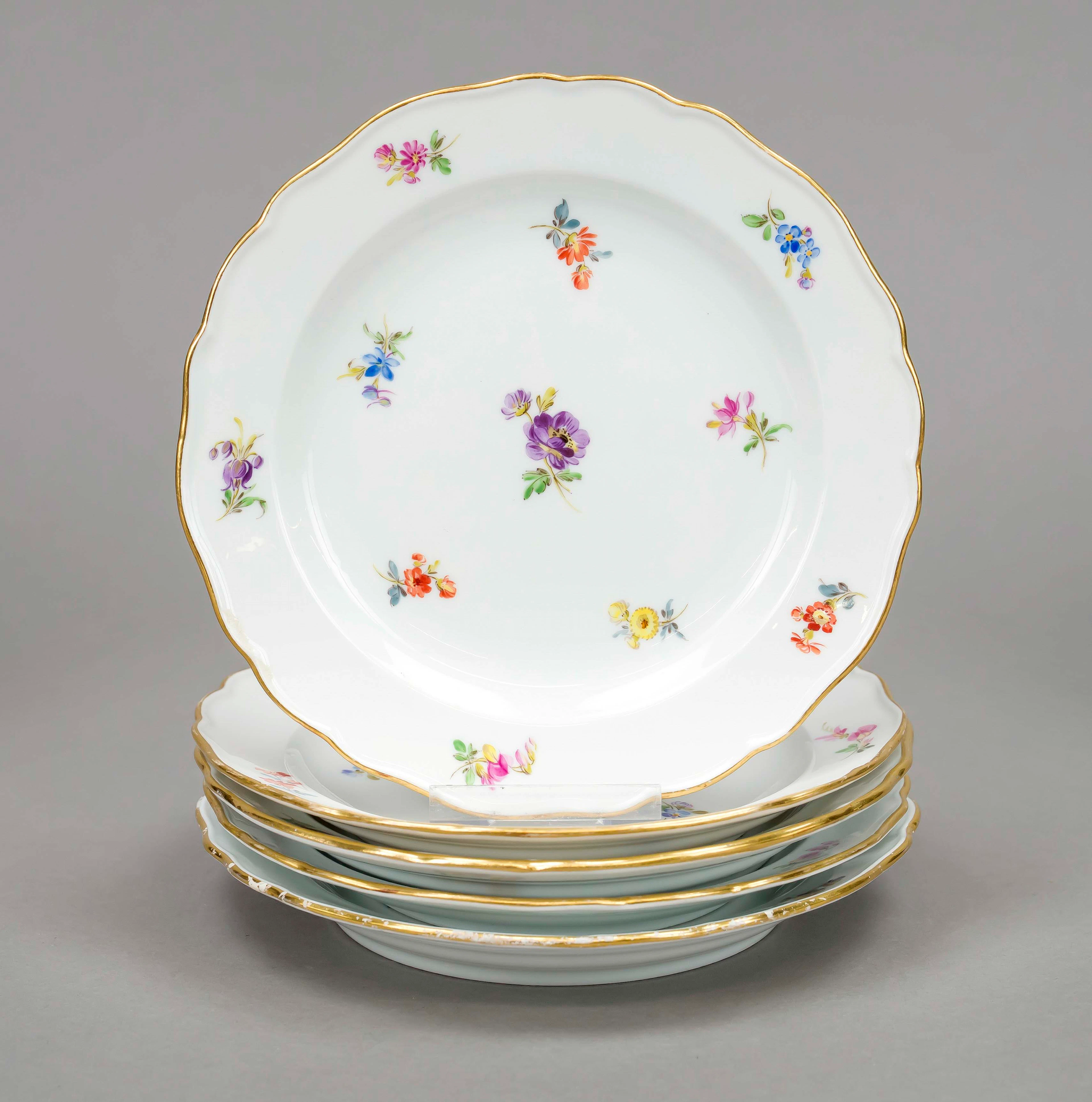 Fünf Dessertteller, Meissen, Knau