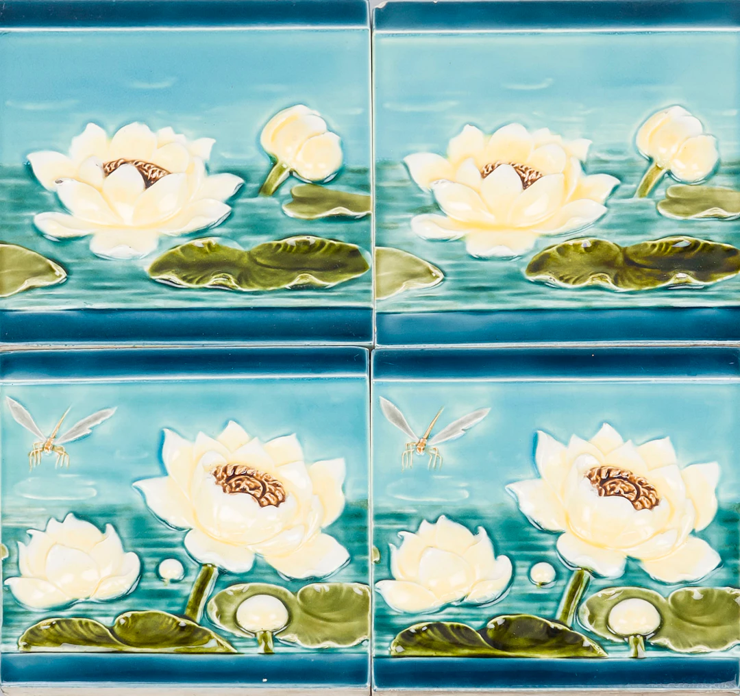 4 Jugendstil Fliesen, 20. Jh., po
