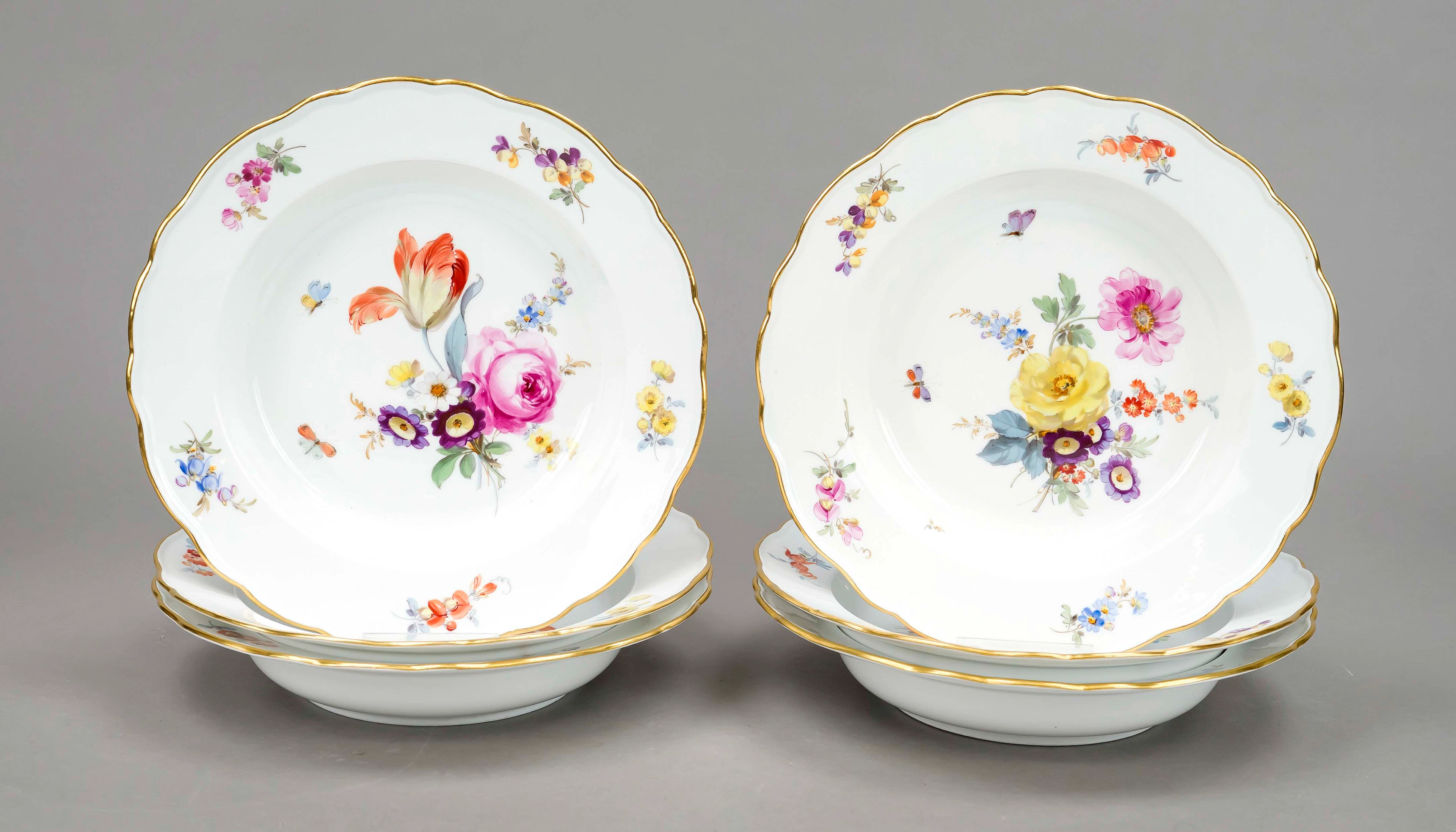 Sechs Suppenteller, Meissen, Knau
