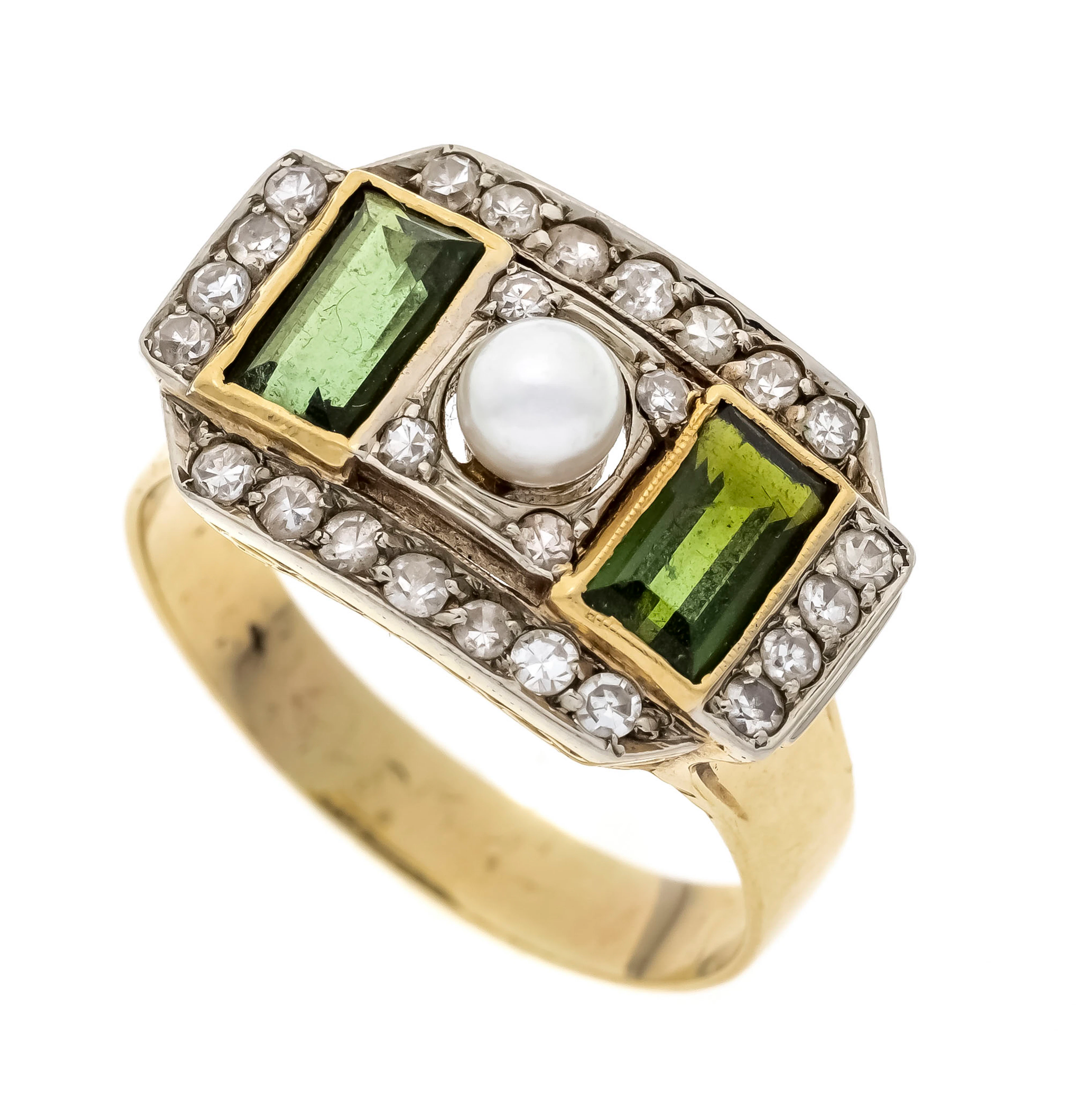 Turmalin-Perlen-Diamant-Ring GG 5