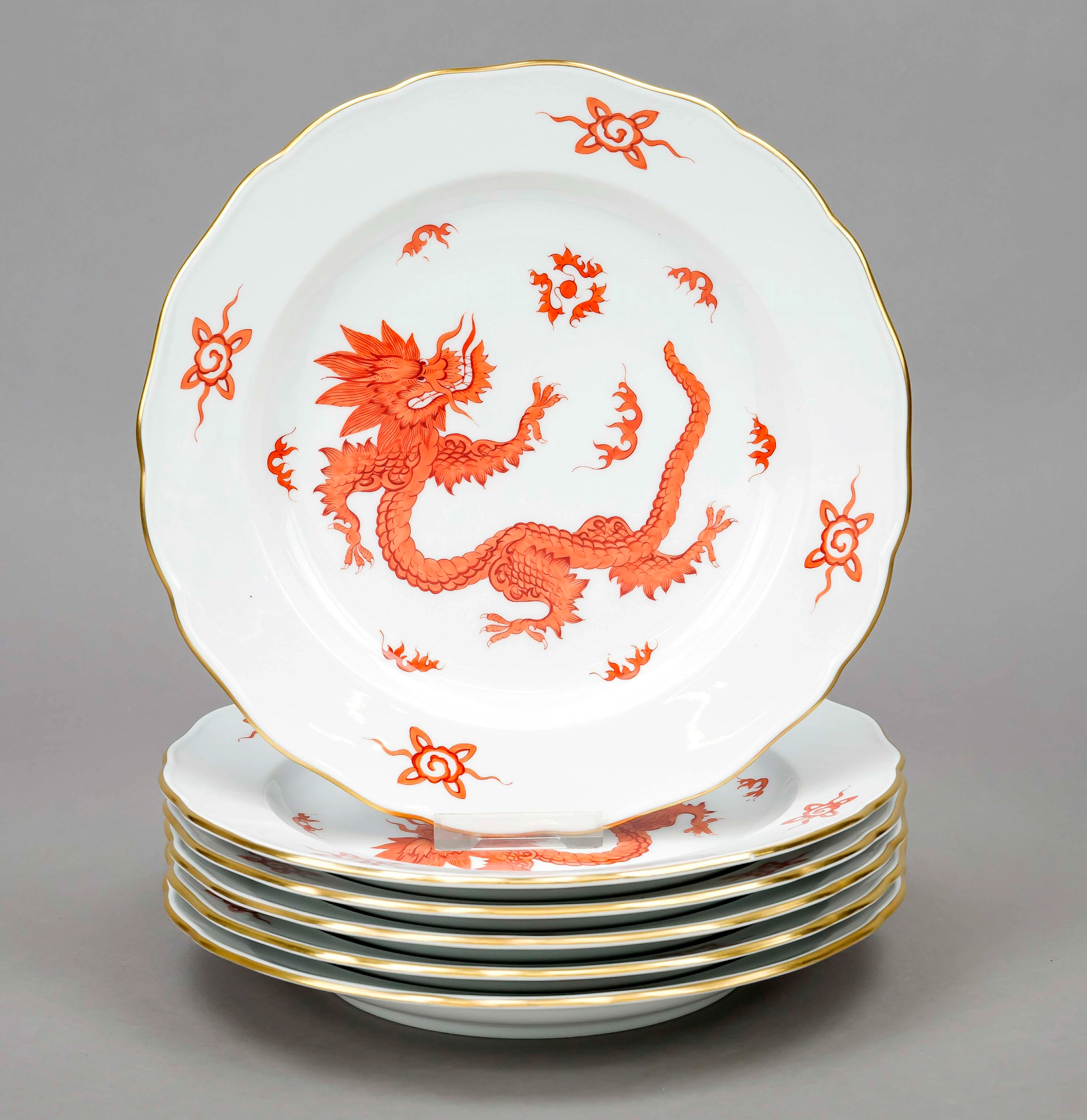 6 flache Speiseteller, Meissen, M