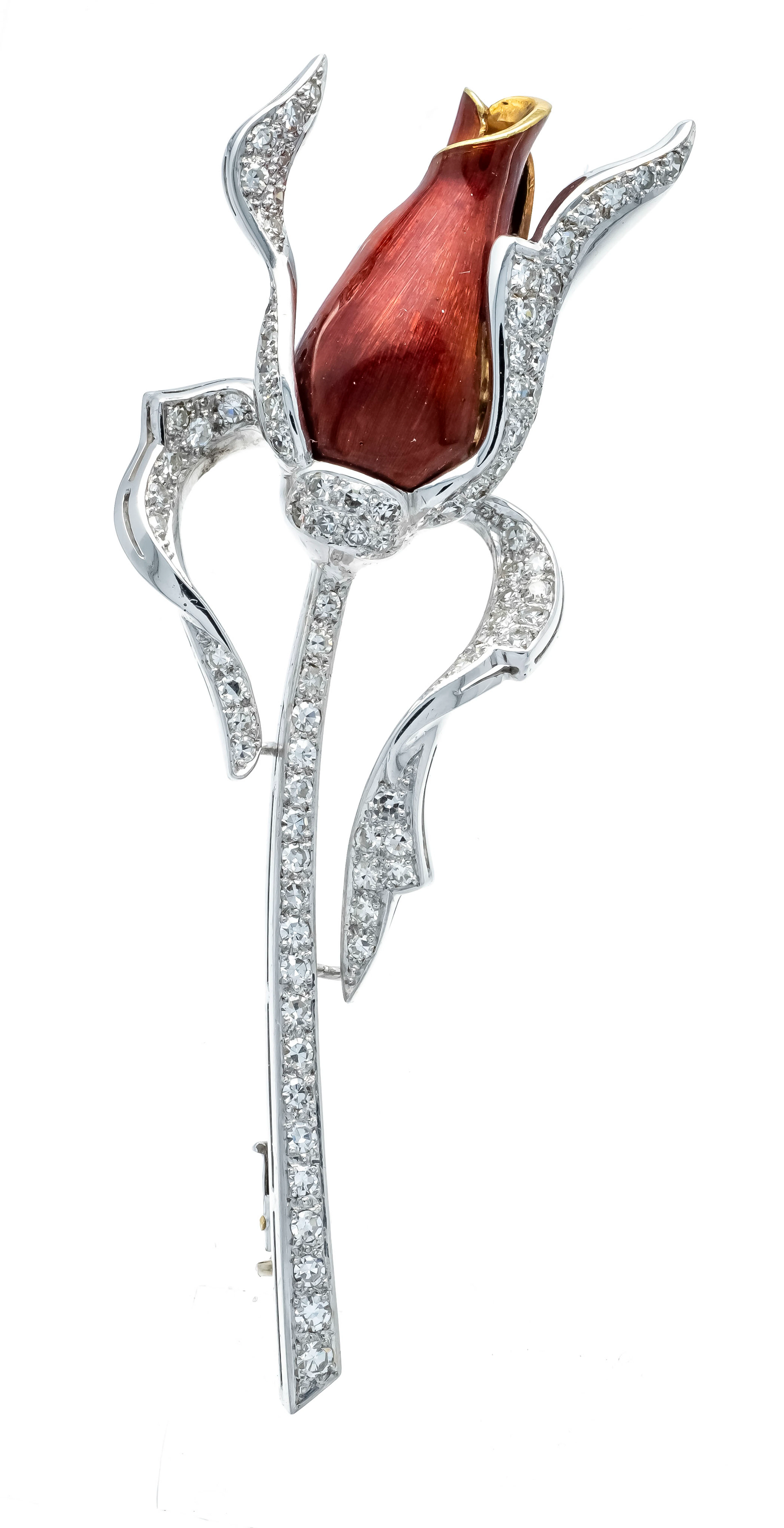 Florale Emaille-Diamant-Brosche W