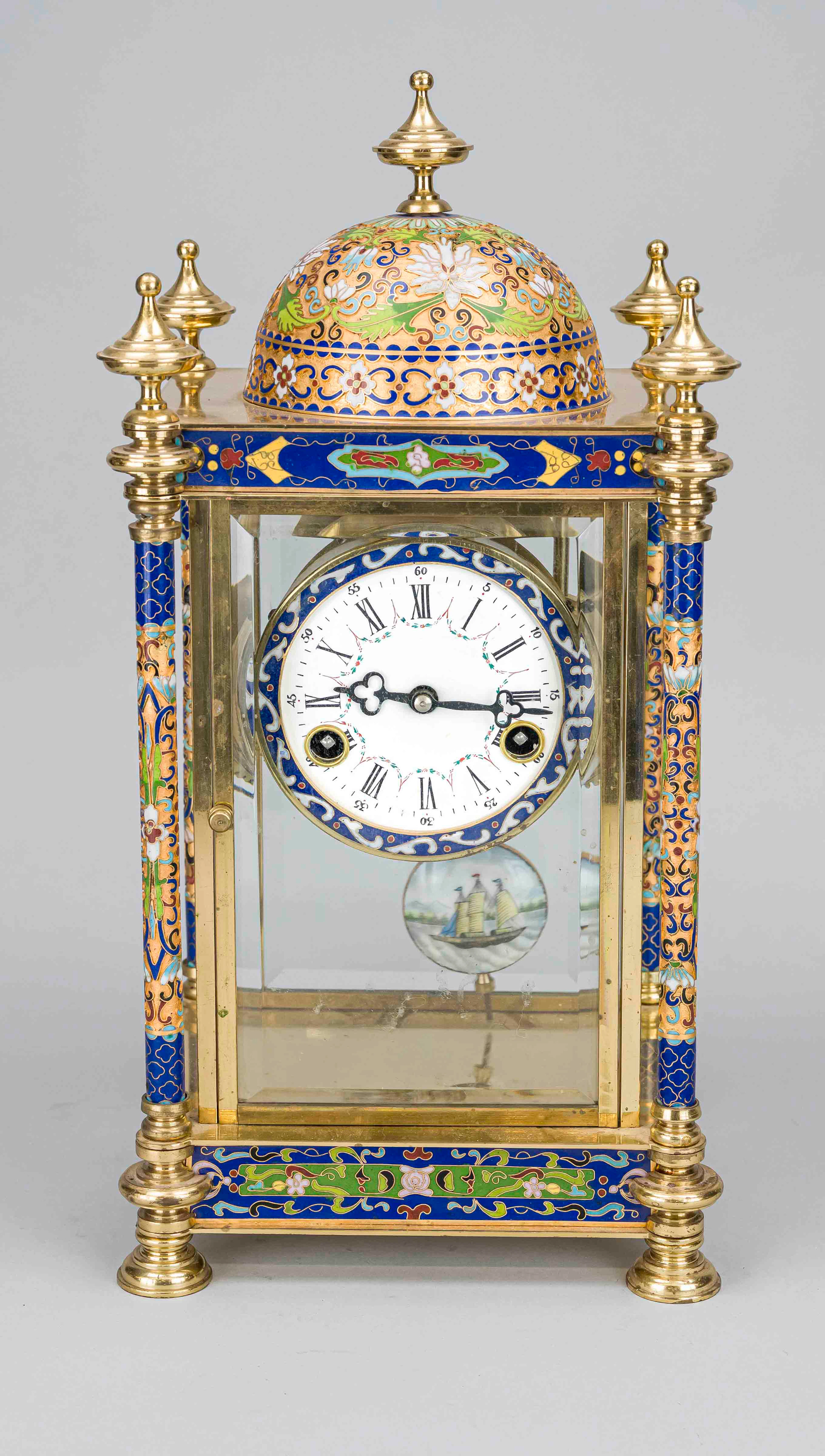 Glaspendule, 20. Jh., in Cloisonn