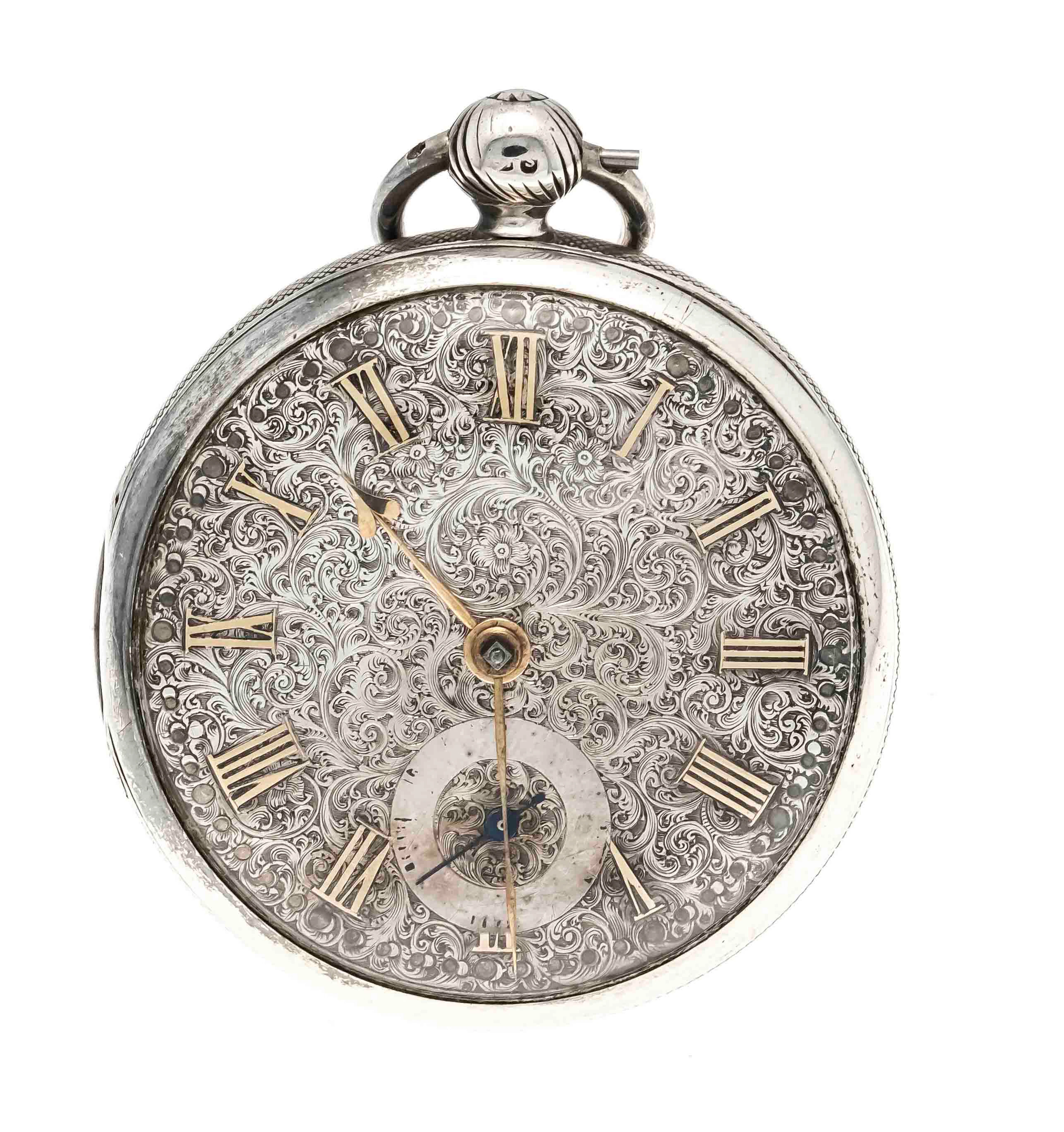 Spindeltaschenuhr offen, Silber po