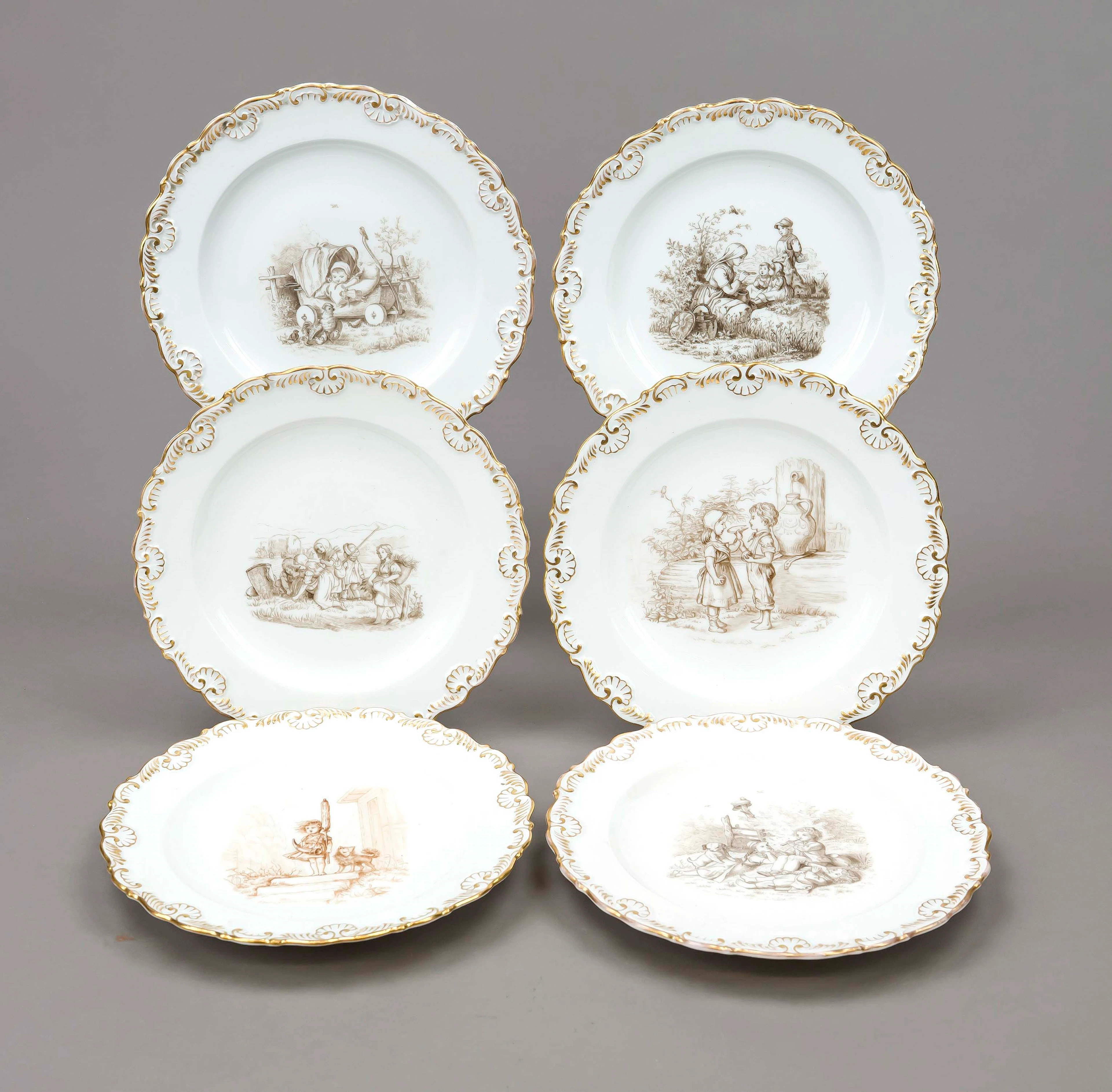 6 Motivteller, Meissen, Marke 181