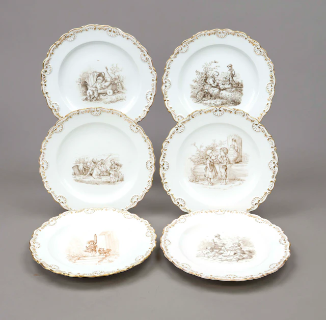 6 Motivteller, Meissen, Marke 181