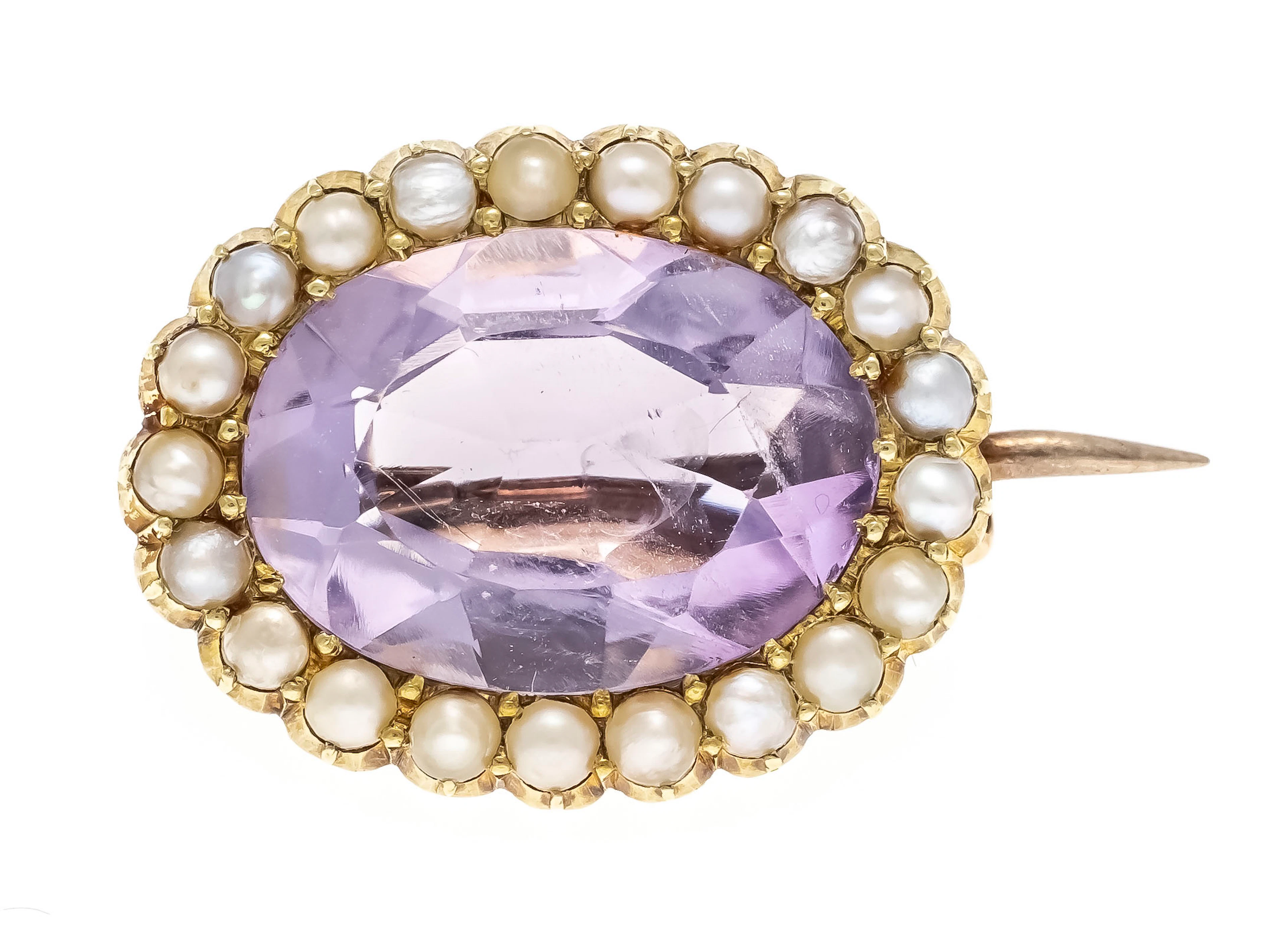 Zierliche Amethyst-Perlen-Brosche