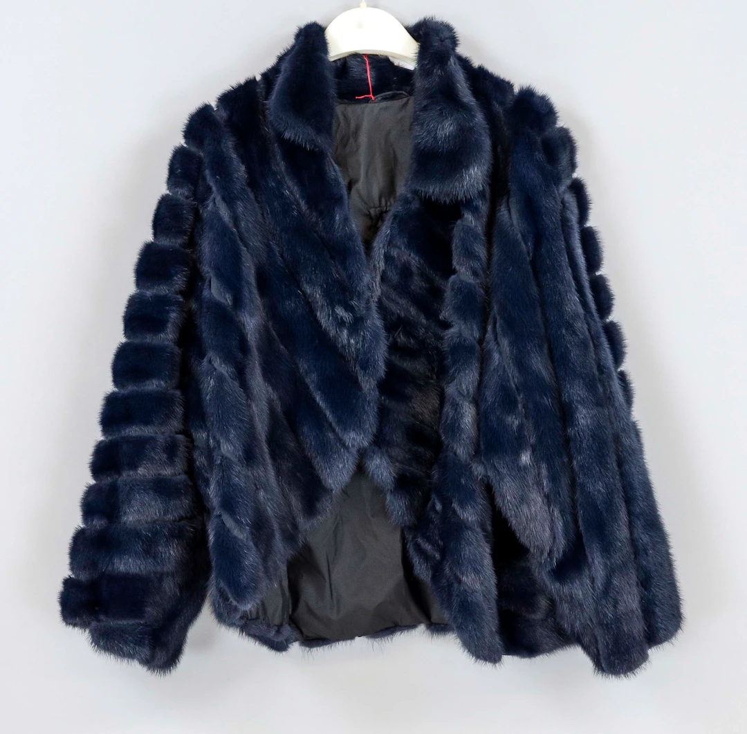 Kurze Vintage Pelzjacke, dunkelbl