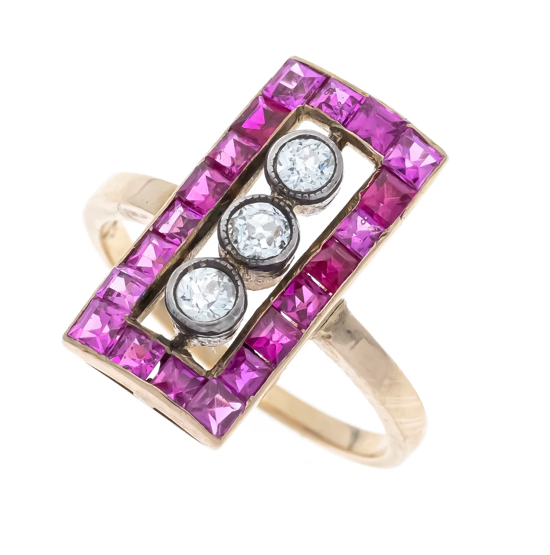 Synth.Rubin Art Déco-Ring GG/WG 5