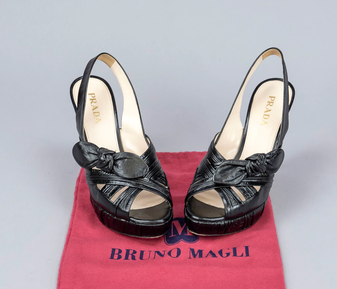 Prada, Black Leather Slingback Pl