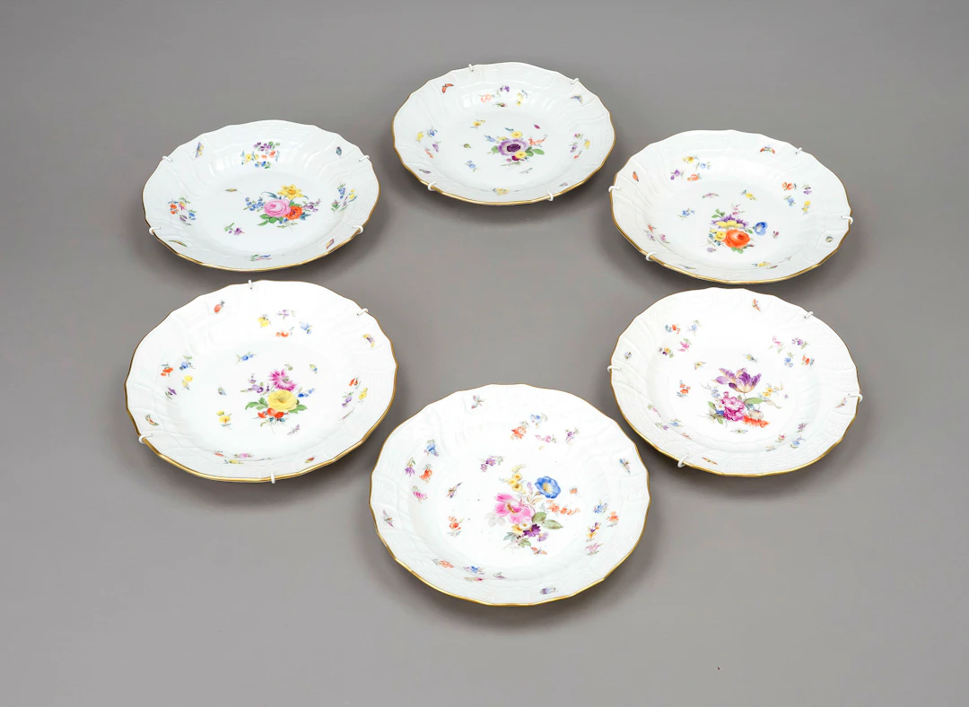 Satz 6 flache Teller, Meissen, Ma