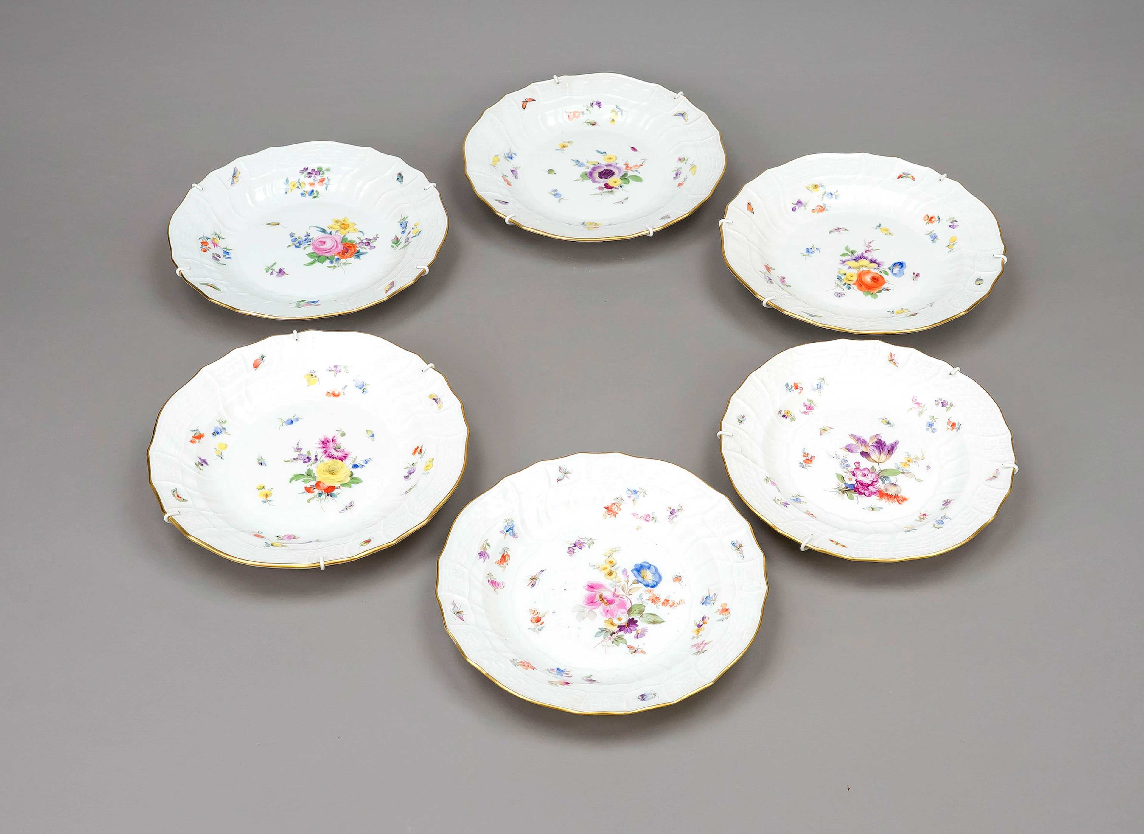 Satz 6 flache Teller, Meissen, Ma
