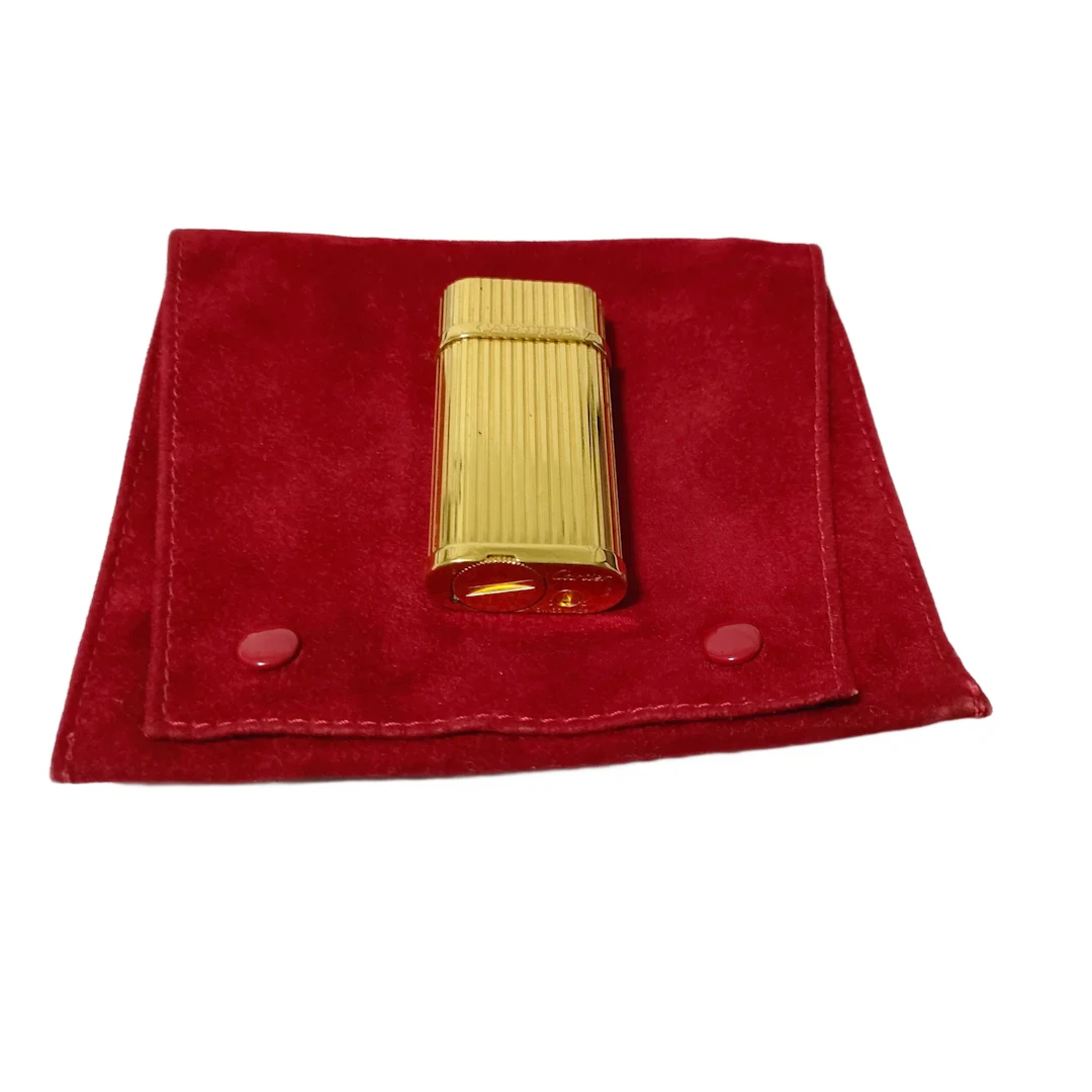 Cartier Gold Tone Ribbed London Motif Rectangular Lighter