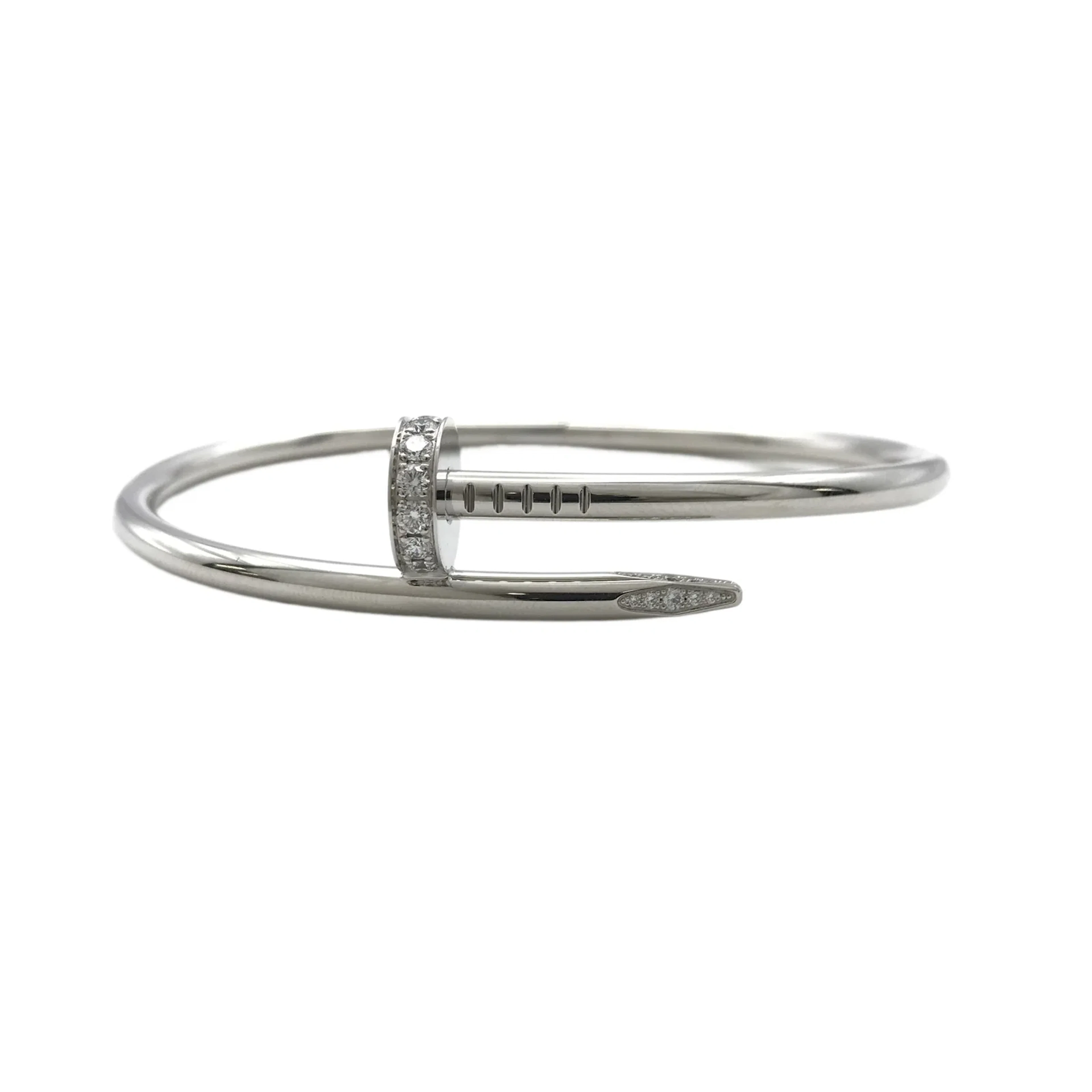 Cartier Juste un Clou Diamond Nail 18K White Gold Bangle Bracelet Size 19