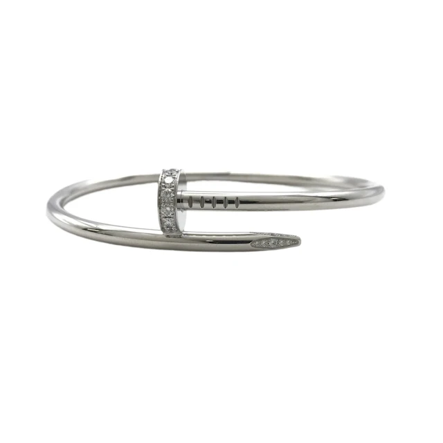 Cartier Juste un Clou Diamond Nail 18K White Gold Bangle Bracelet Size 19