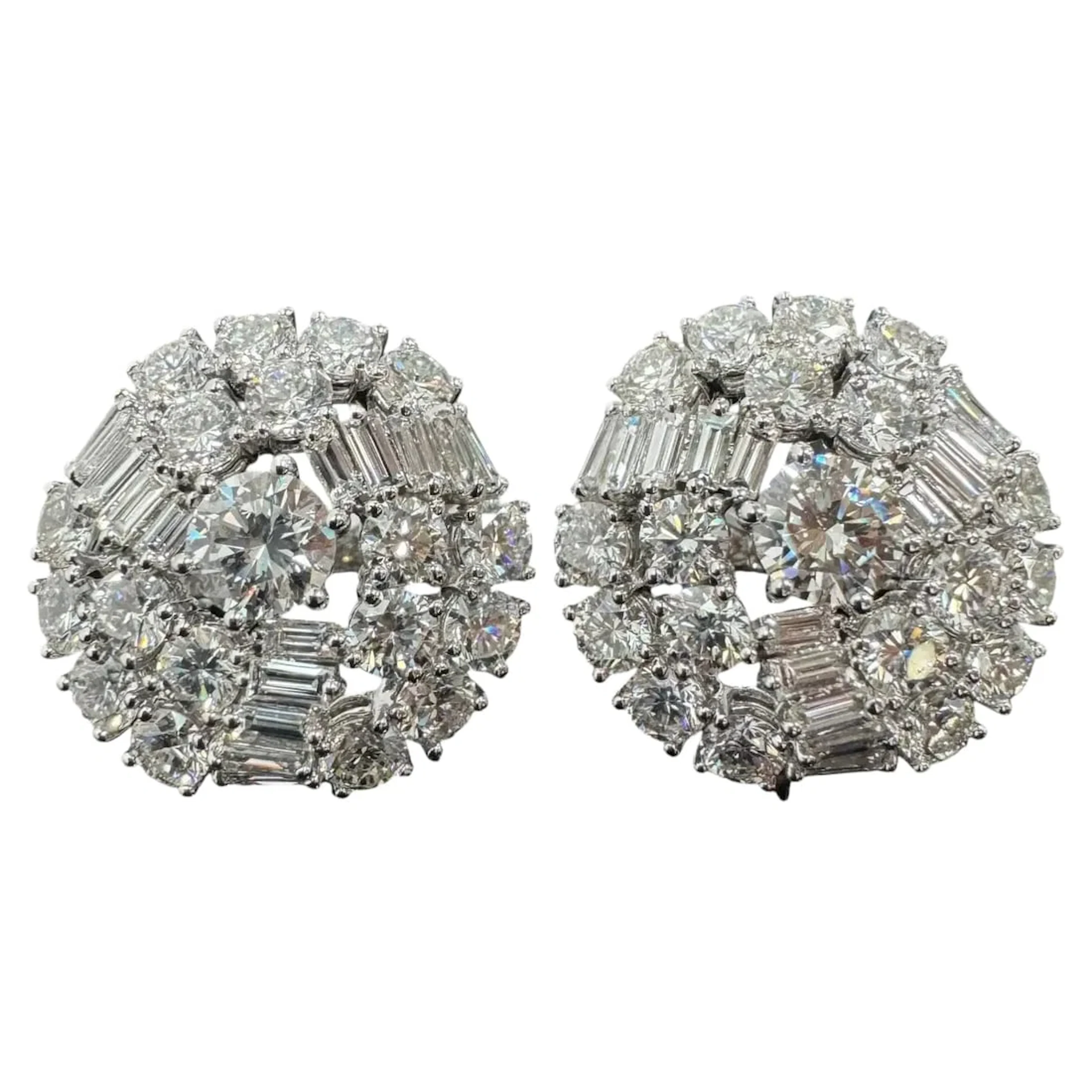 Boucheron 18K White Gold Round and Baguette Diamond Statement Earrings