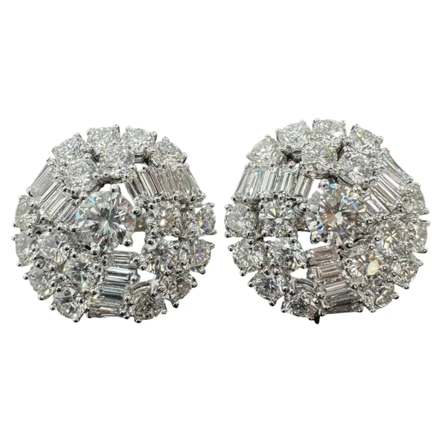 Boucheron 18K White Gold Round and Baguette Diamond Statement Earrings
