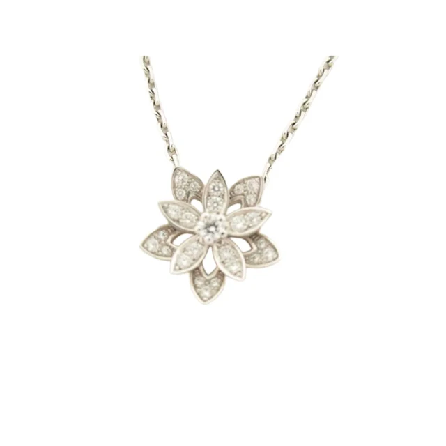 Van Cleef & Arpels Lotus Snowflake Diamond 18K White Gold Pendant Necklace