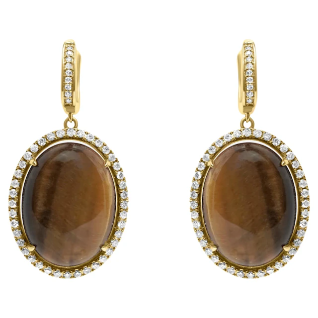 Tiger's Eye & Diamond Gold Huggie Earrings