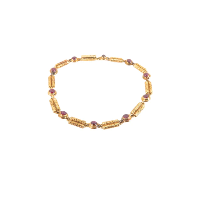 Van Cleef & Arpels Vintage Ruby 18K Rose Gold Textured Link Bracelet