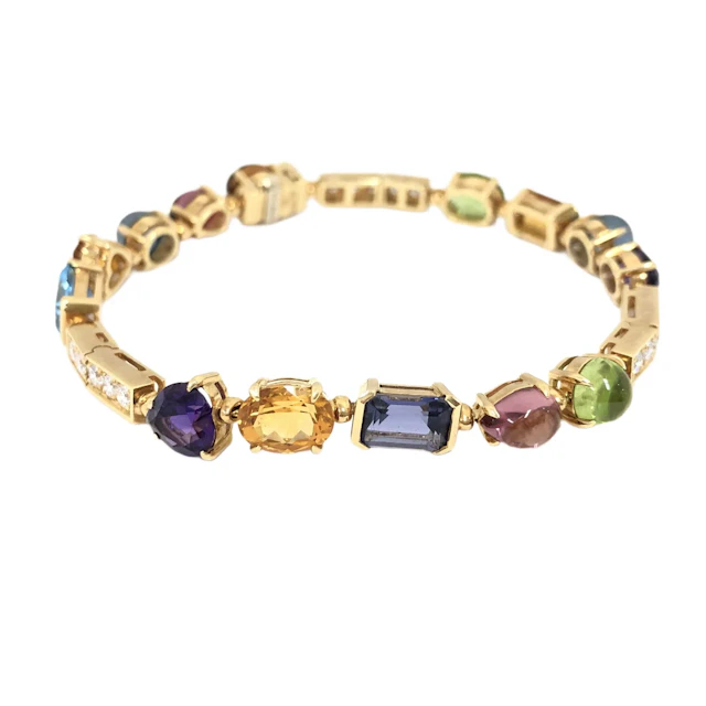 Bvlgari Allegra Multi Gemstone Diamond 18K Yellow Gold Bracelet