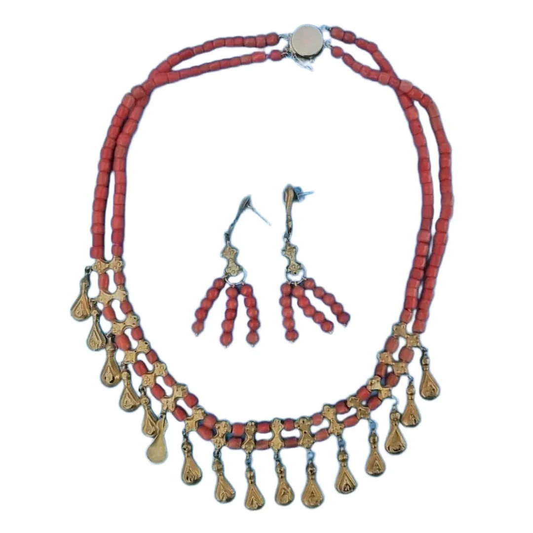 Ancient Gold & Coral Pendant Jewelry Set