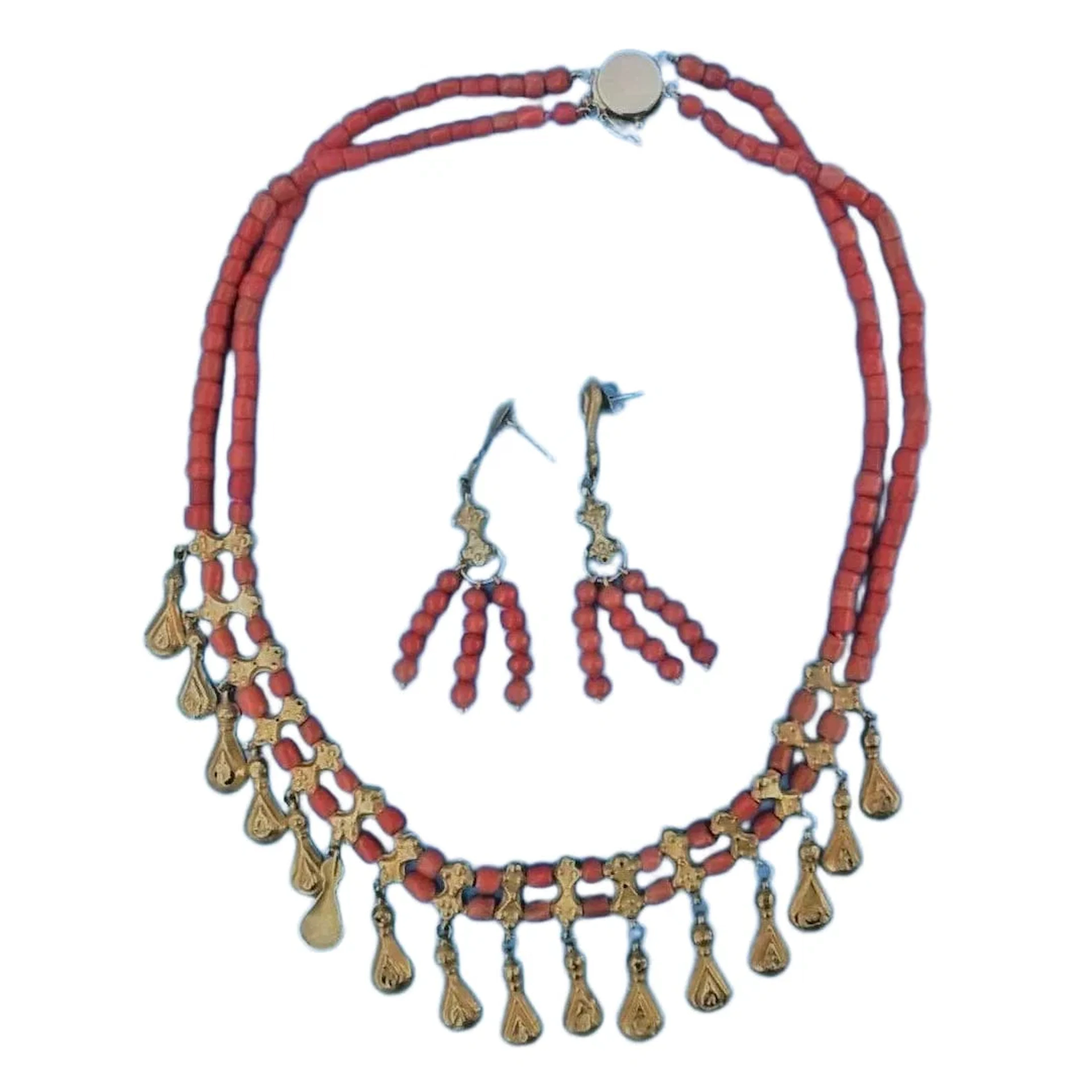 Ancient Gold & Coral Pendant Jewelry Set