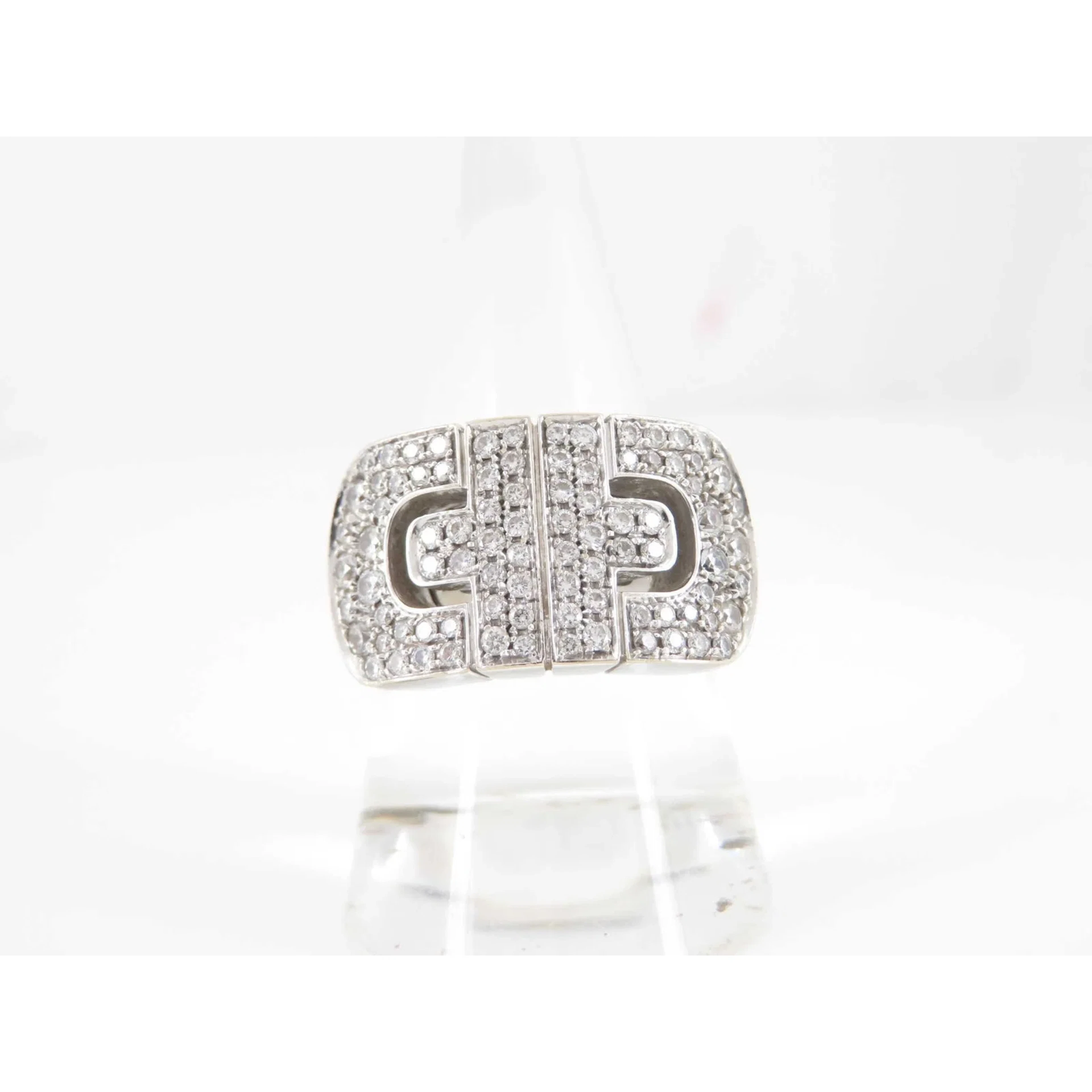 Bulgari Parentesi Diamond Pave 18K White Gold Cocktail Ring US Size 8