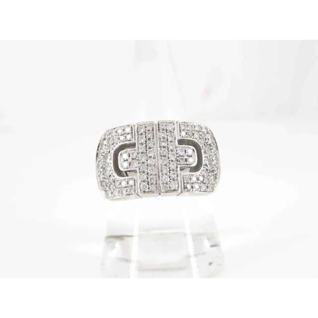 Bulgari Parentesi Diamond Pave 18K White Gold Cocktail Ring US Size 8