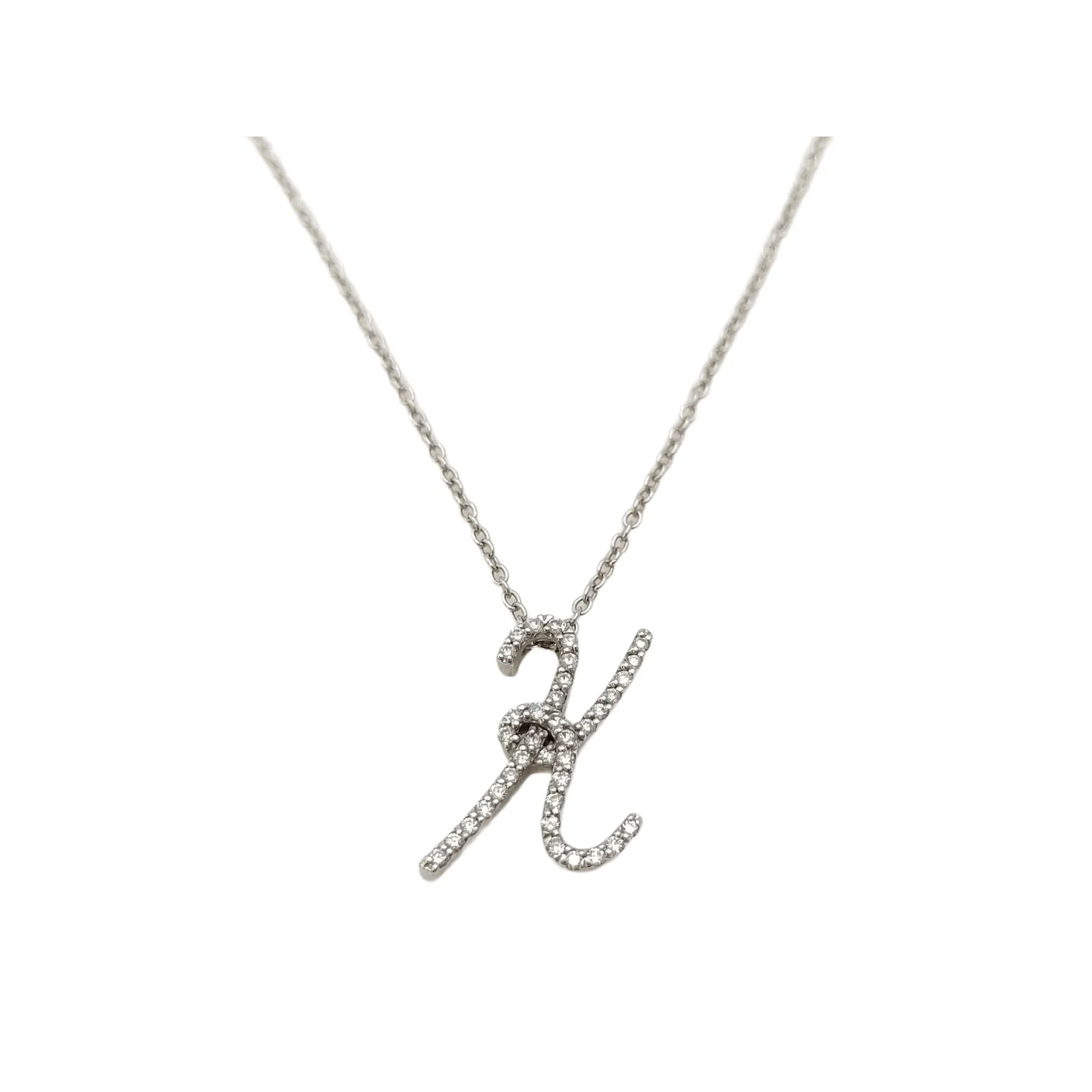 Diamond Initial K 18K White Gold Pendant Necklace