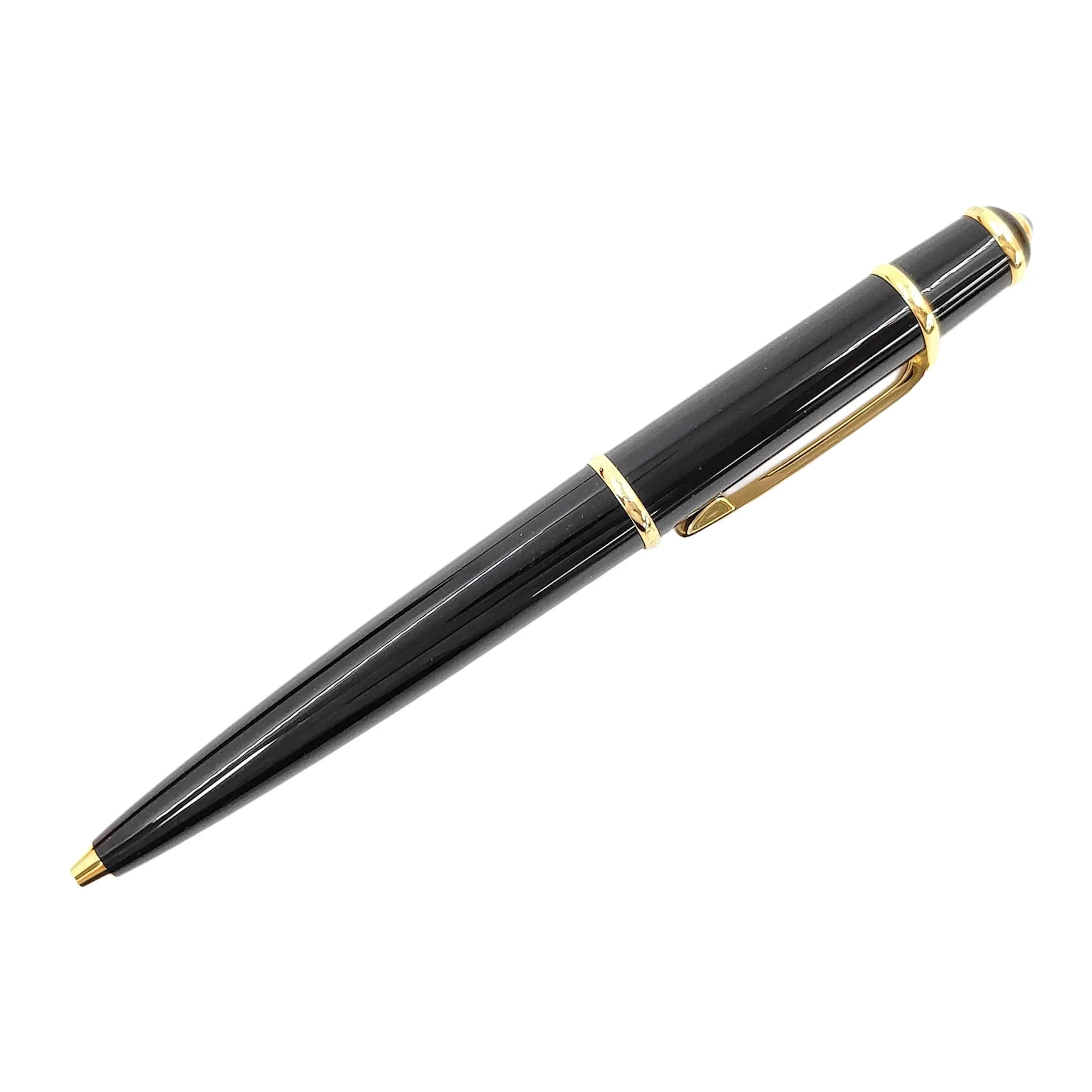 Cartier Black Lacquer-Style Gold-Tone Ballpoint Pen with Blue Cabochon