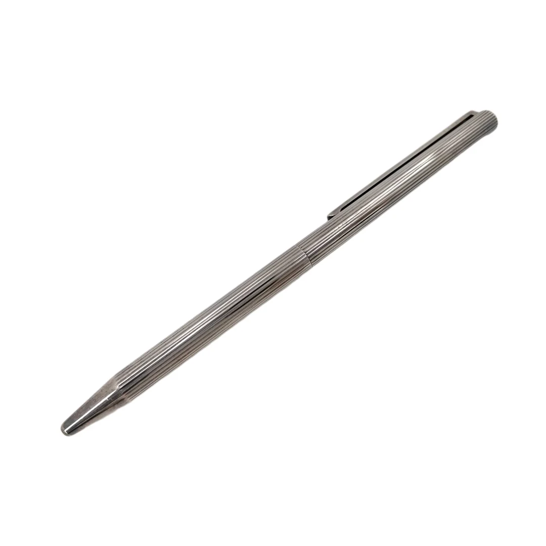 S.T. Dupont Vintage Ribbed Silver Tone Metal Ballpoint Pen