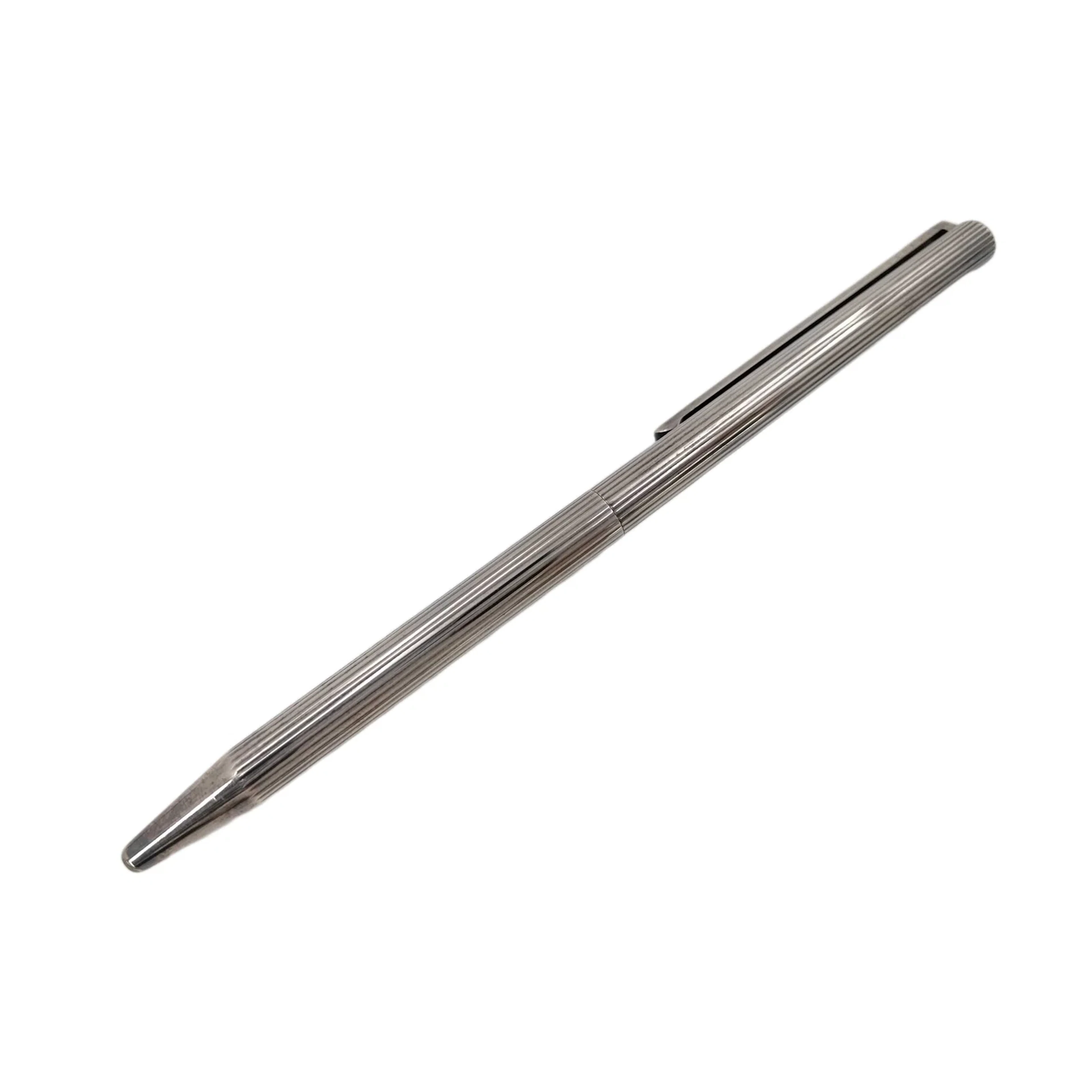 S.T. Dupont Vintage Ribbed Silver Tone Metal Ballpoint Pen